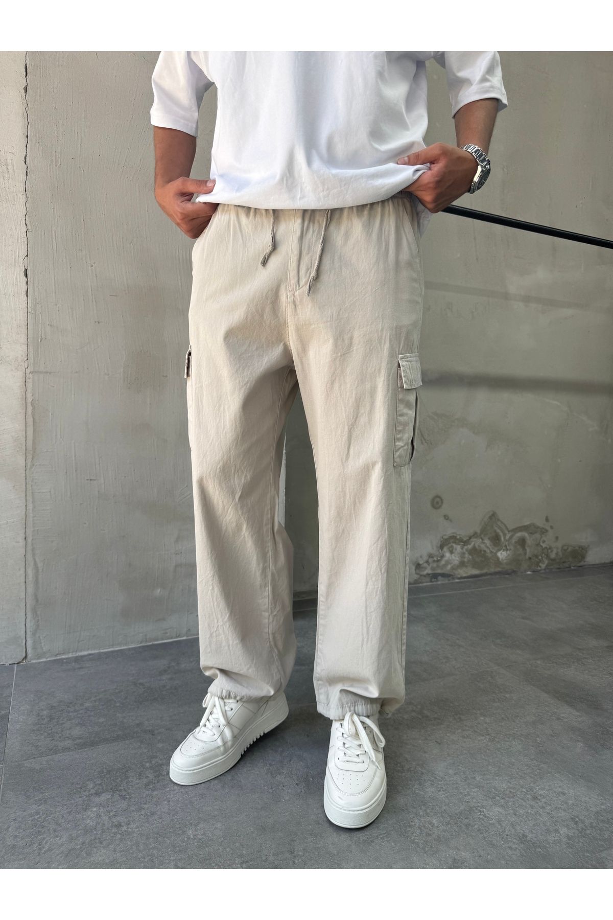 DİFRANSEL Rahat Kalıp Paçası Bağcıklı Kargo Baggy Pantolon