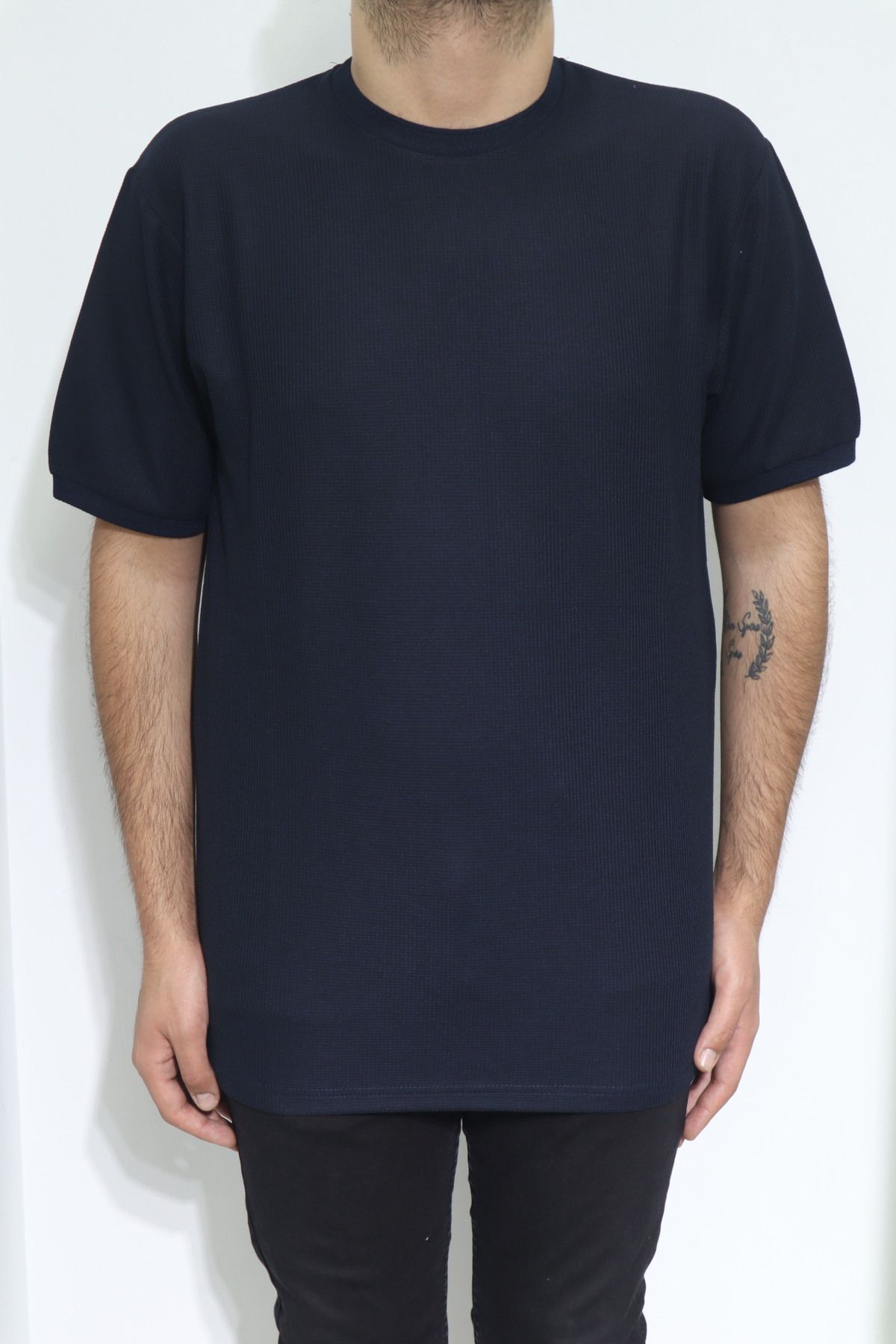 Özhürmet Triko DMC TEKSTİL Erkek Lacivert Düz Spor Kesim Normal Kalıp Bisiklet Yaka T-Shirt