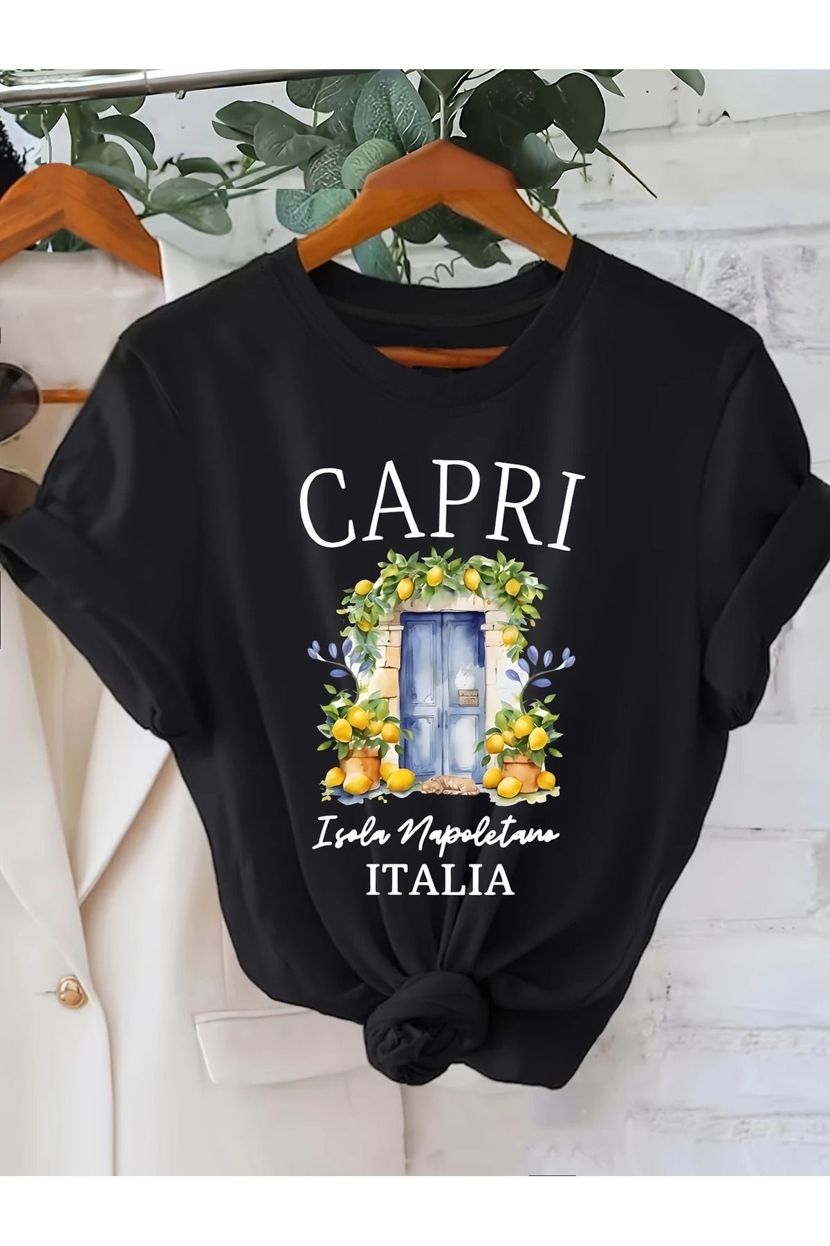 İnazuma Outdoors Unisex Oversize Baskılı Pamuklu Bisiklet Yaka Kısa Kollu SİYAH T-shirt CAPRI