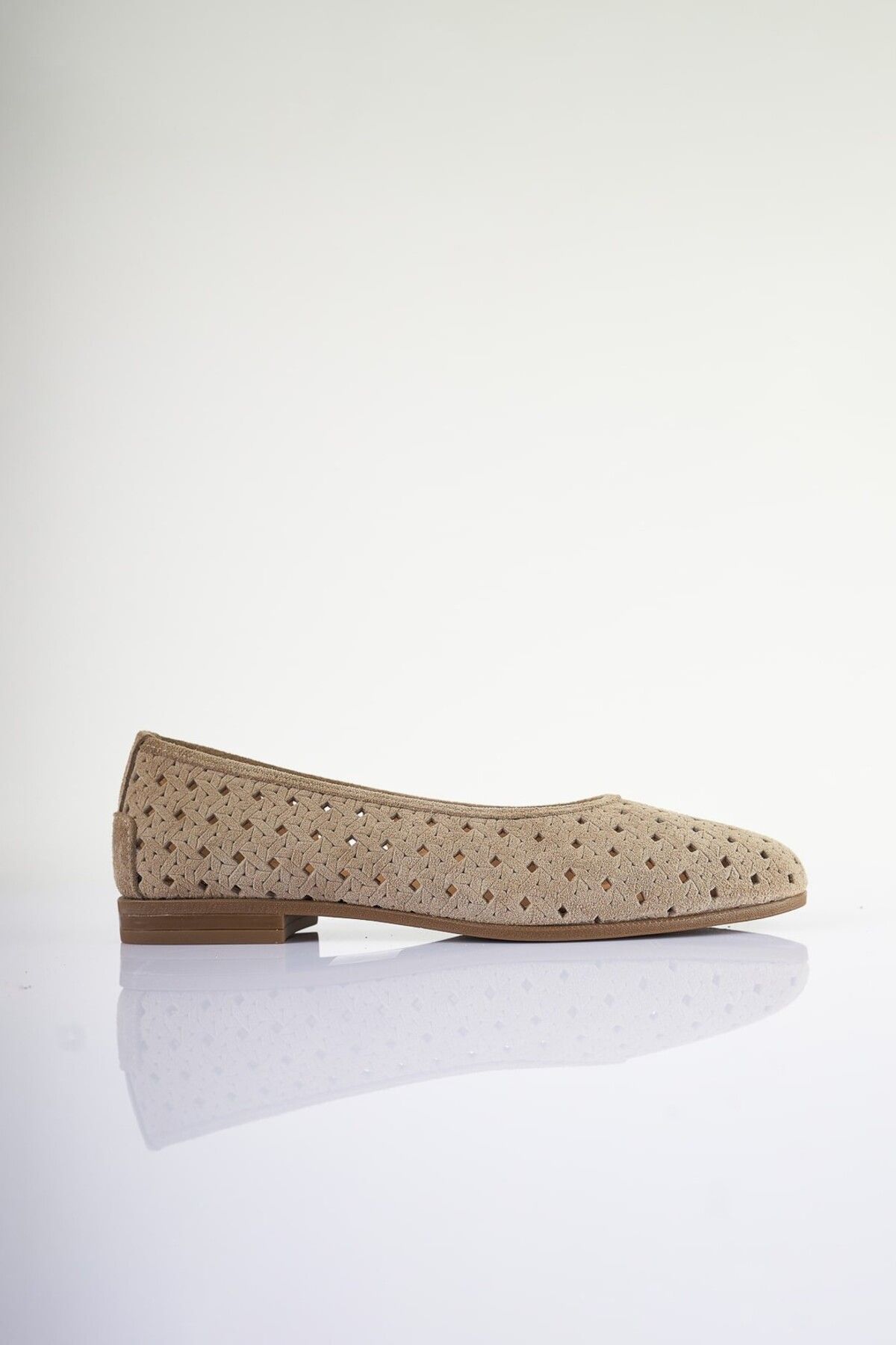 SU SHOE BOUTIQUE NO90 Vizon Hakiki Süet Deri Lazer Kesim Babet