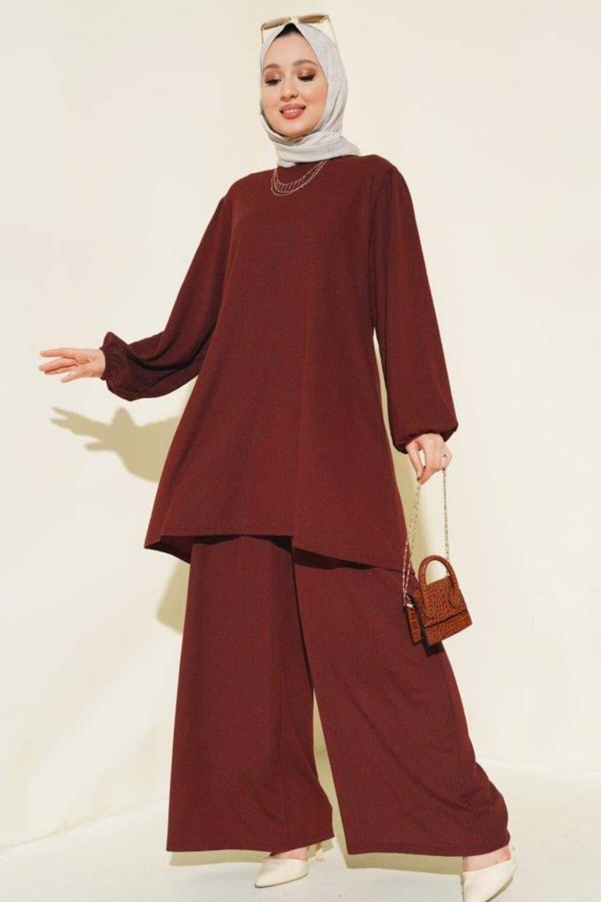 modamtn Tunik Pantolon Alt Üst Takım 6663 - Bordo