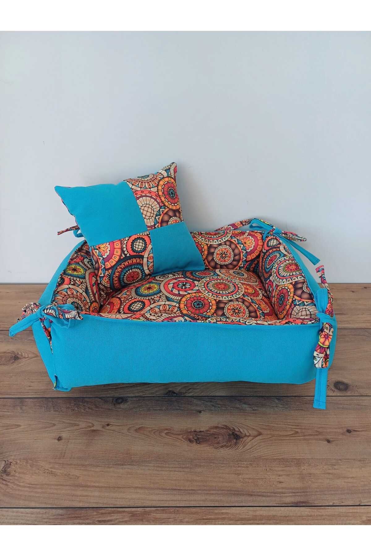 Tüylü Tükkan 40*50 CM MANDALA DESENLİ MAVİ KEDİ KÖPEK YATAĞI