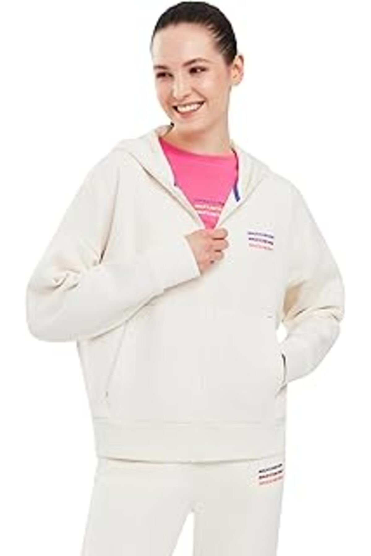 NETWORK ART Essential W Full Zip Hoodie Sweatshirt Kadın Kırık Beyaz Sweatshirt
