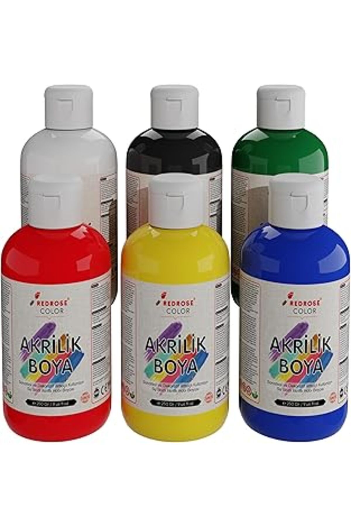 Qedii Red Rose Ana Renkler Akrilik Boya 6'Lı Set 6X250 Gr