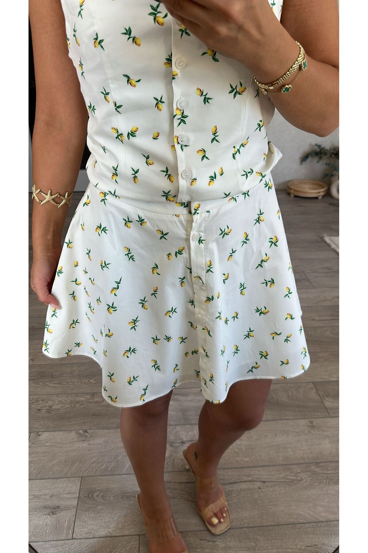 teorjins Limon Desenli Mini Etek
