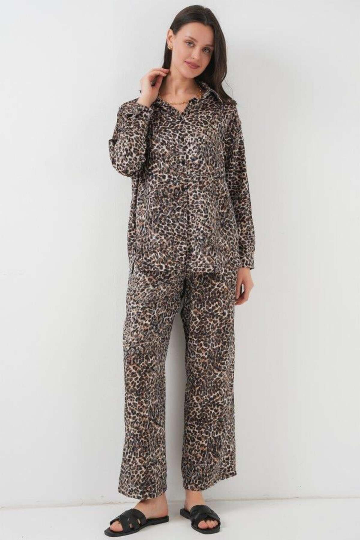 modamtn 6699 Leopar Desenli Alt Üst Takım - C. Kahverengi