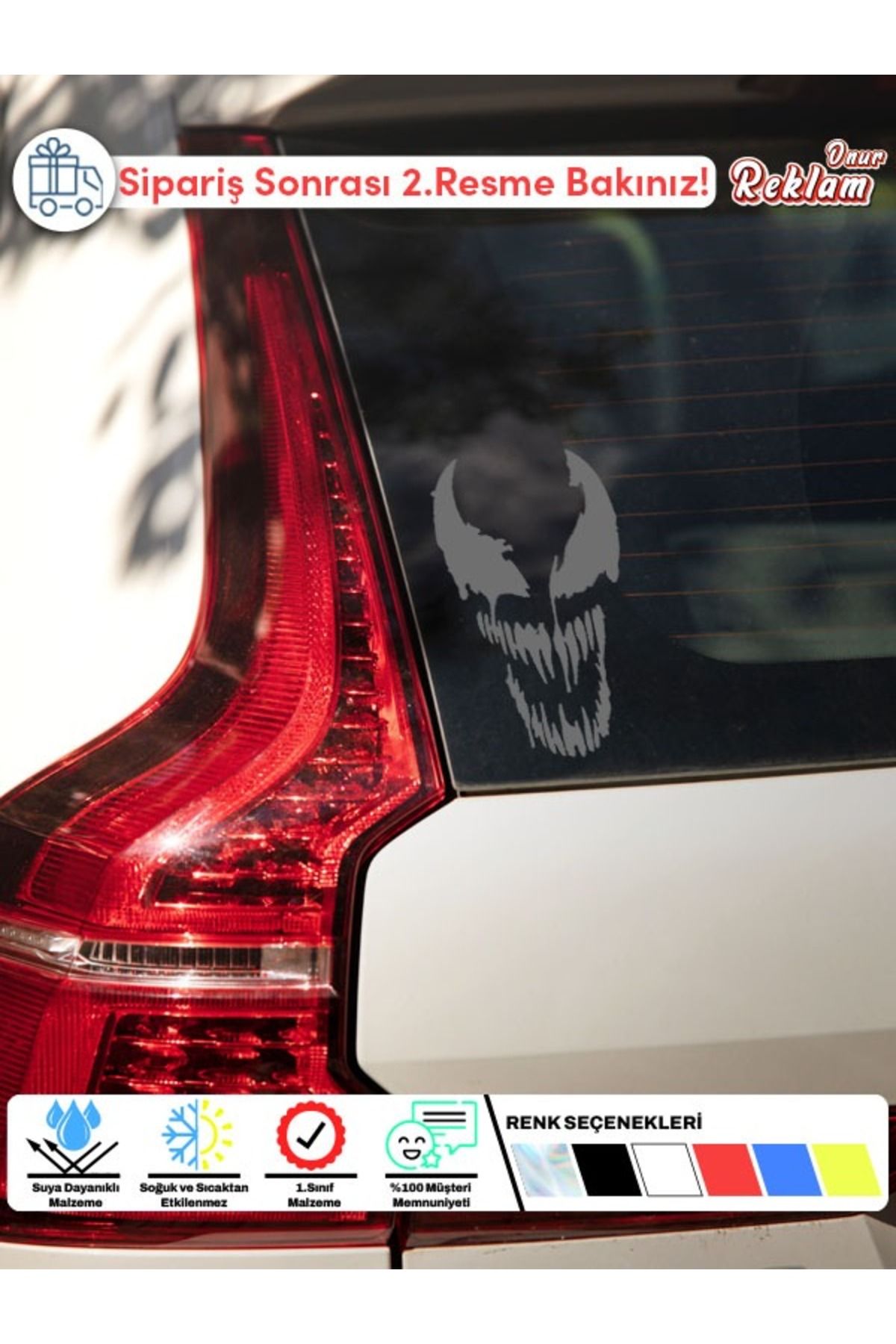 Onur Reklam Venom Gülüşü Sticker – Araç Camı İçin Fosfor Sarı Tasarım Etiketi