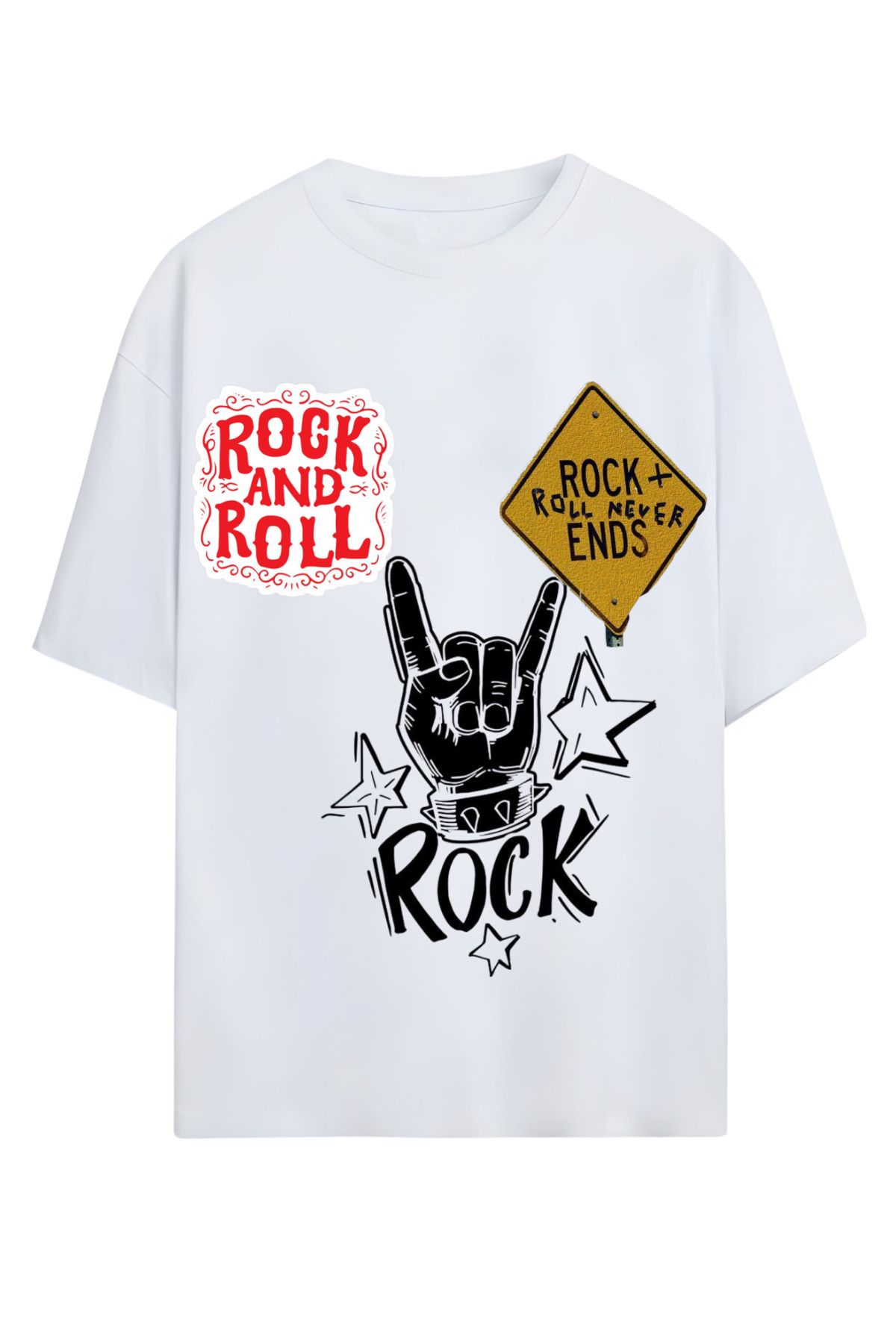 MAGORS GraffTee Unisex %100 Organik Pamuk Relaxed Fit Yuvarlak Yakalı Rock'n Roll Baskılı T-shirt