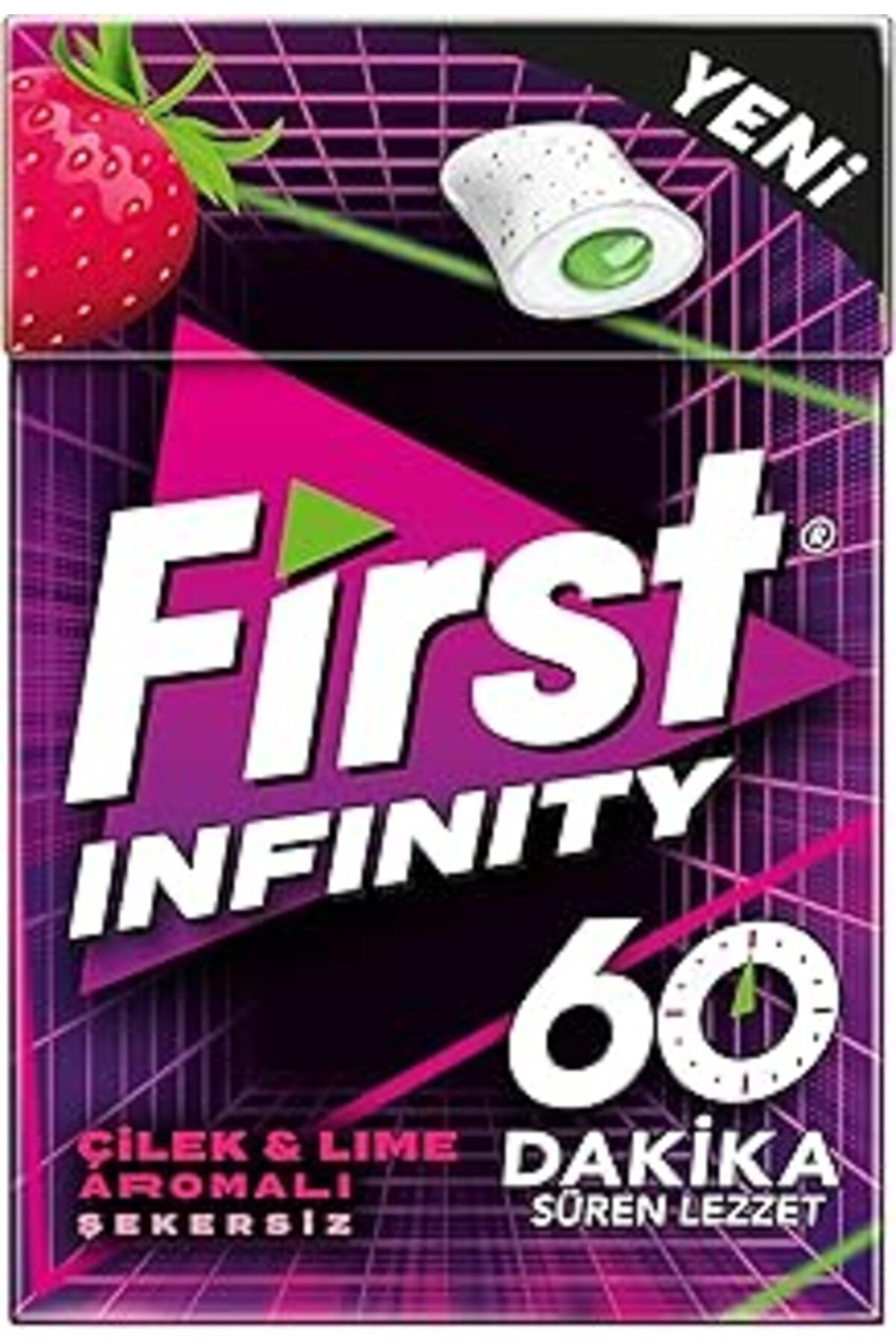 Pazarcan First Infinity 60 Dk Çilek - Lime Aromalı Fliptop Şekersiz Draje Sakız 19,5 Gr - 192 Adet