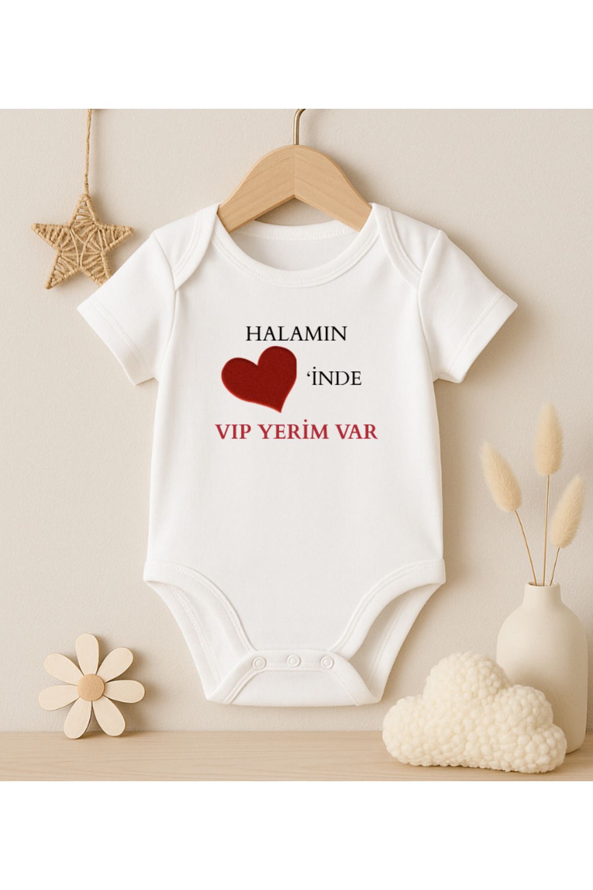 MODAT Halamın Kalbinde VIP Yerim Var Yazılı Baskılı Bebek badi zıbın