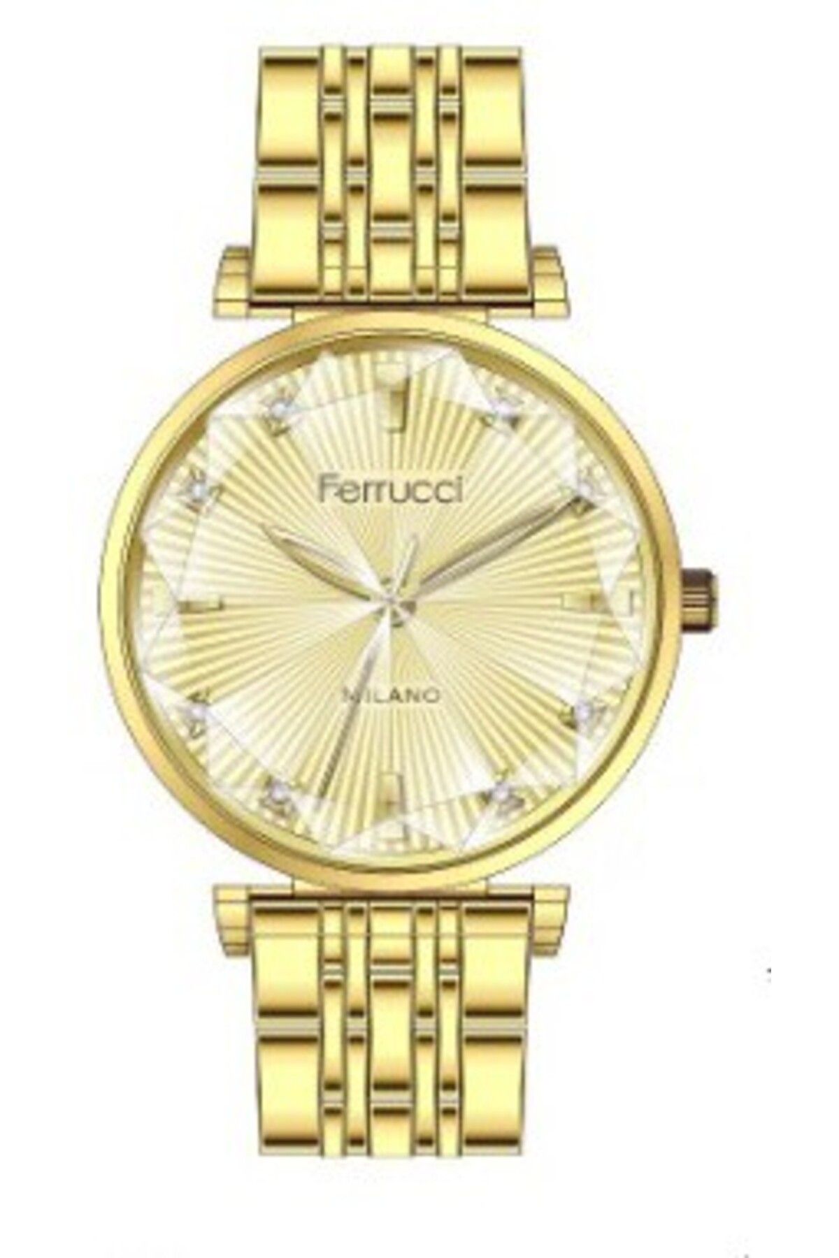 Ferrucci Gold Renk Hediye Paketli Kadın Kol Saati ve Bileklik
