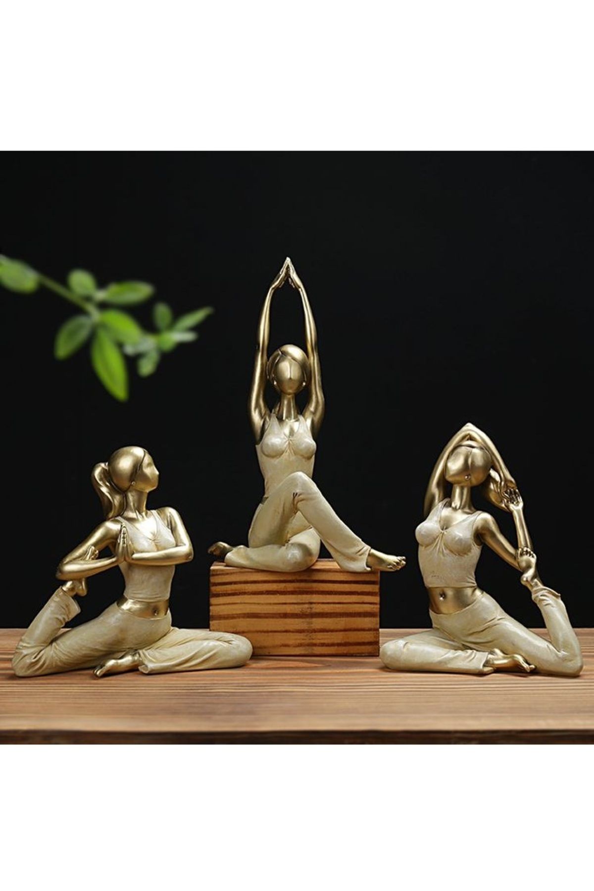 Yaratıcı sanatlar atölyesi 3'lü Yoga Yapan Kadınlar Gold Biblo Seti Dekoratif Masa Üstü Biblo Heykel Seti