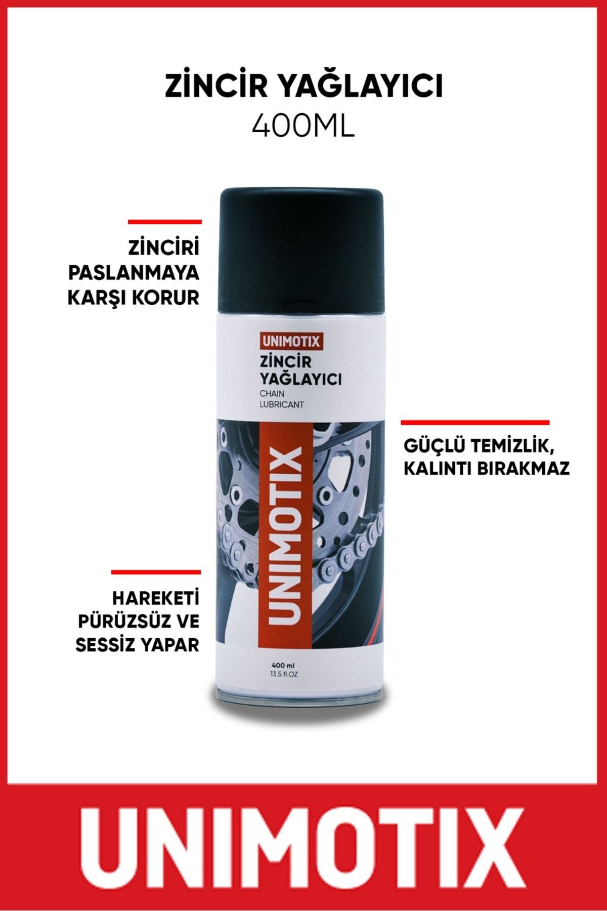UNİMOTİX UNIMOTIX Zincir Yağlayıcı Sprey 400 ml – Motosiklet & Bisiklet Zincirleri İçin Yüksek Koruma