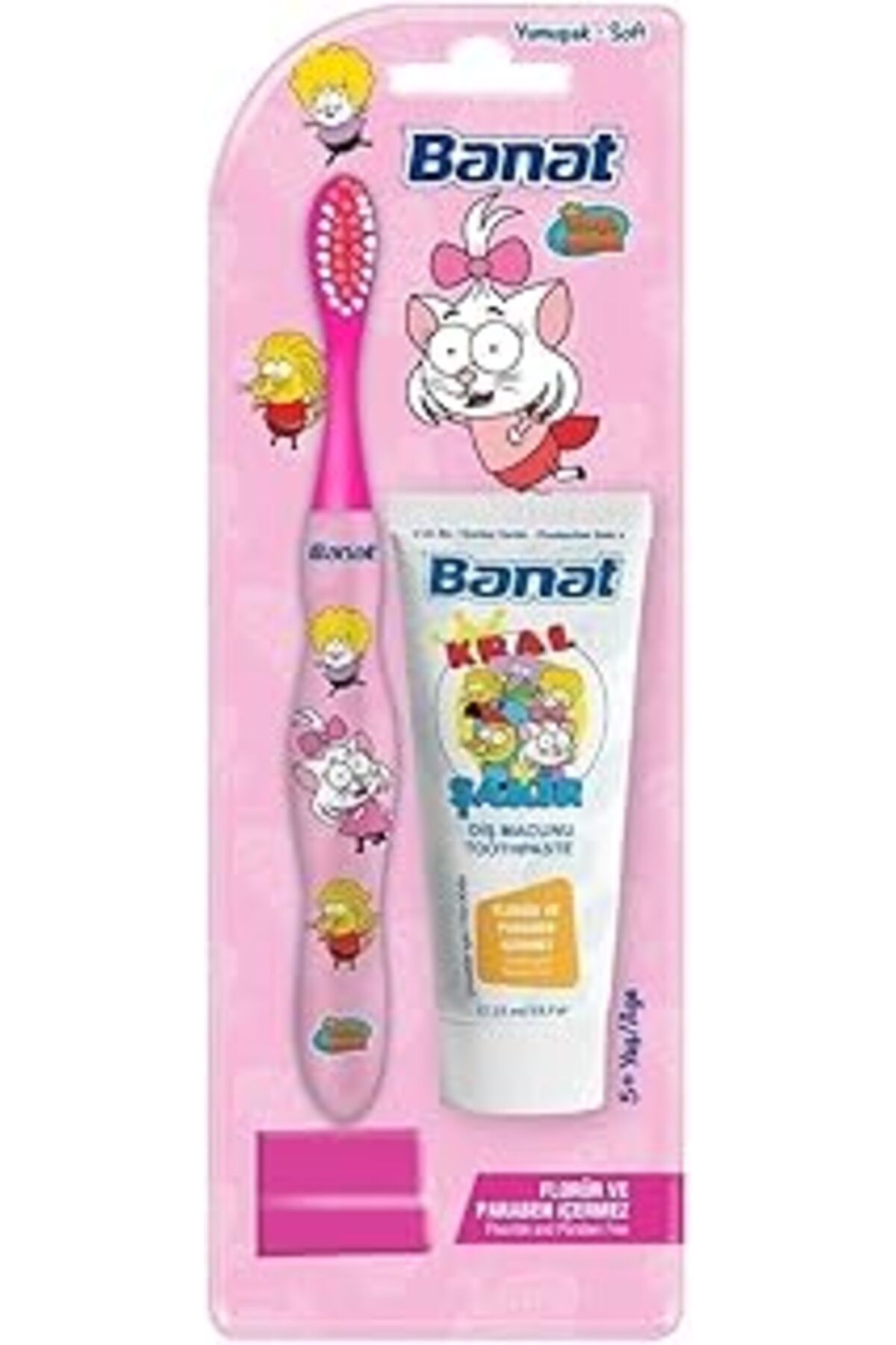 Pazarcan Banat Kral Şakir Canan Çocuk Diş Fırçası Seti (Pembe) (25 Ml Diş Macunlu)