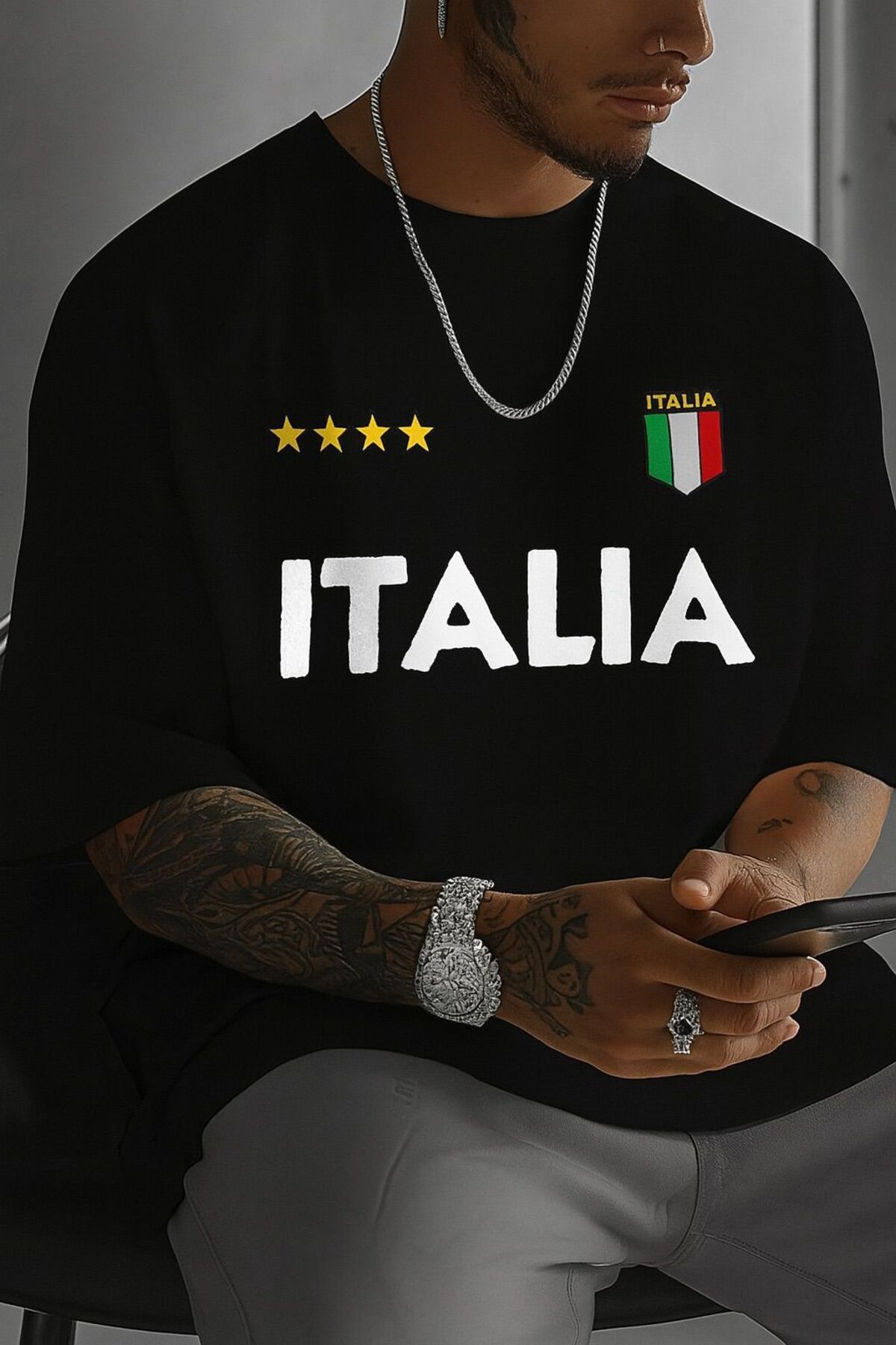 New Shine Italia İtalya Baskılı Oversize T-Shirt