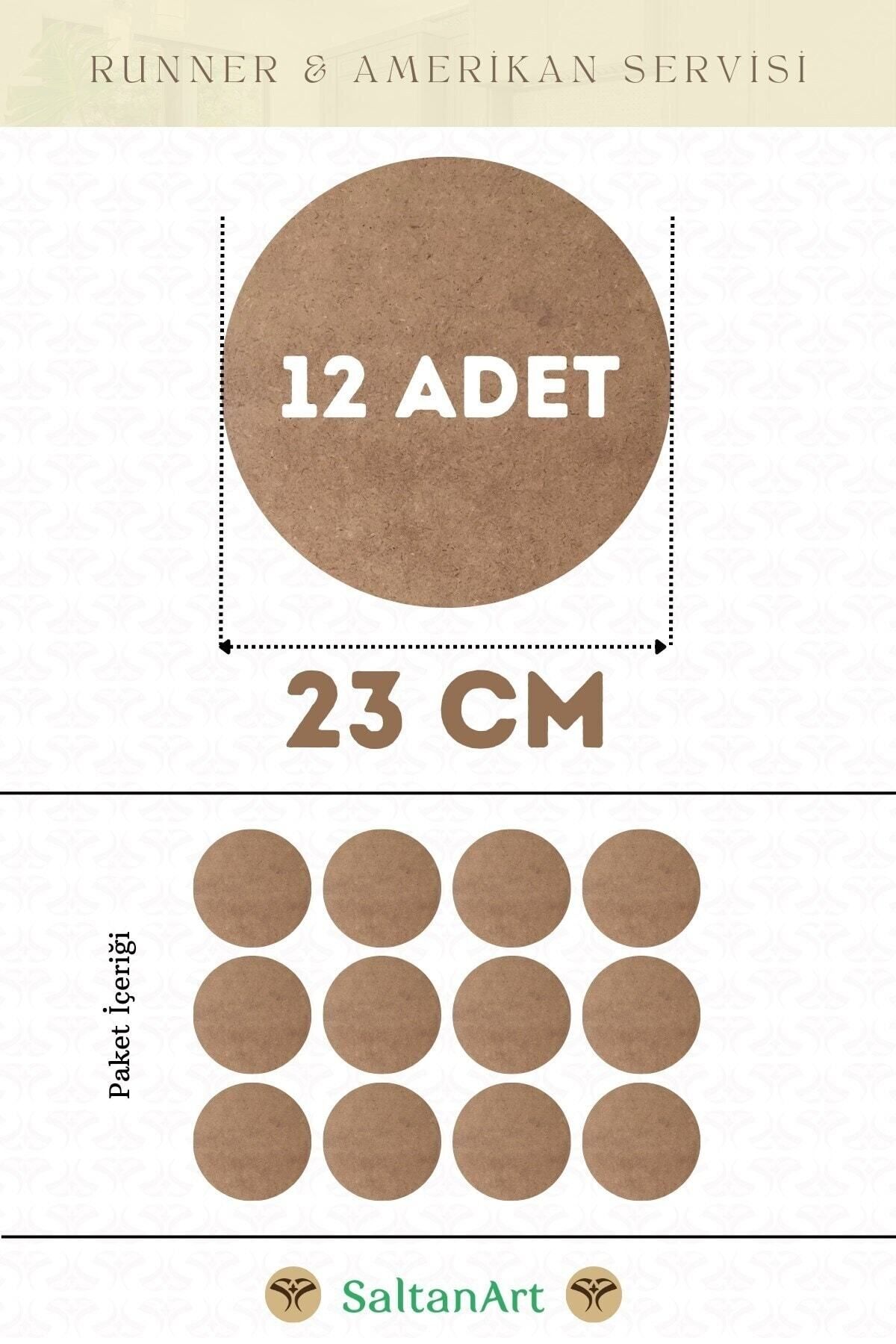 Elioure 23 cm Çap 12 Adet Supla Amerikan Servis Runner MDF Magnet Ahşap 3 mm Kalınlık