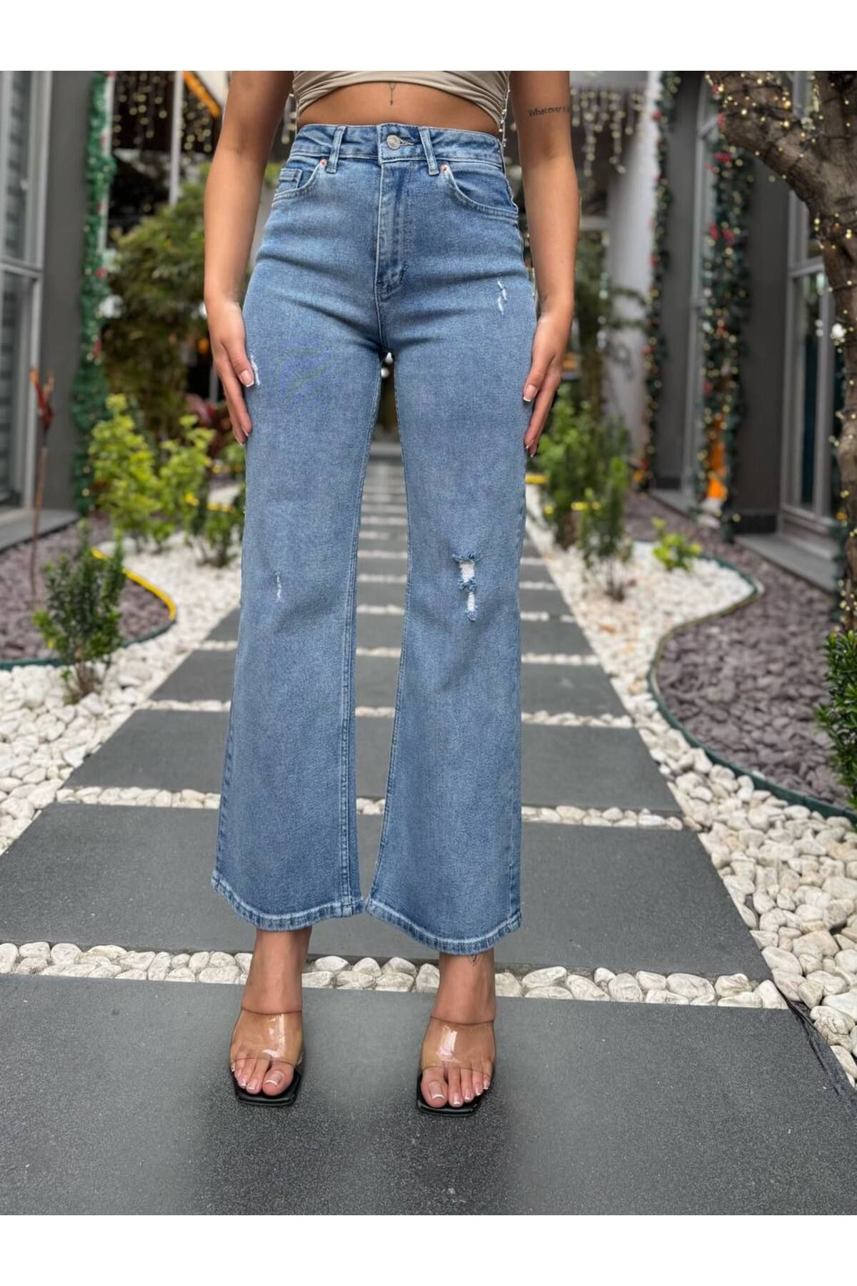 Miele Woman Kadın Yüksel Bel Palazzo Bol Paça Full Likra Esnek Jeans