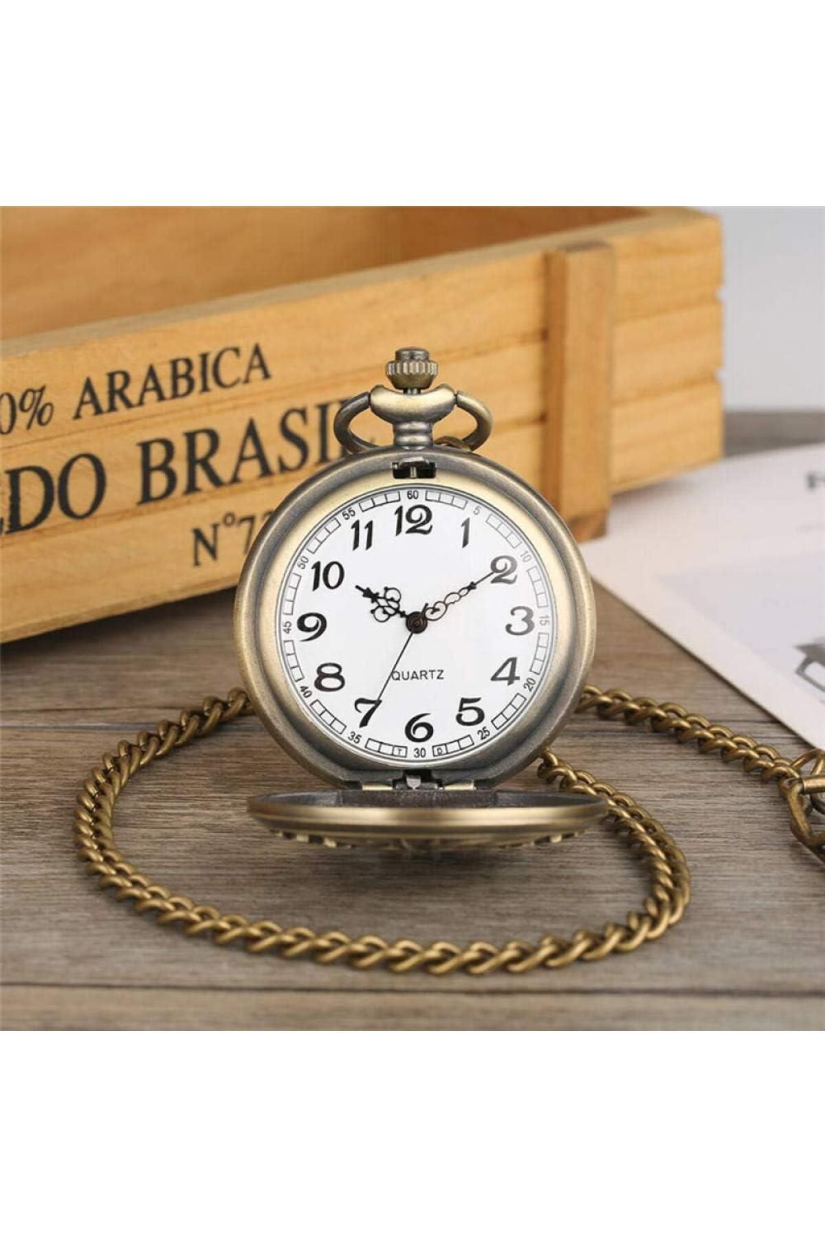 valkyrie-Retro Design Quartz Train Embossed Chain Chain Pocket Watch 7