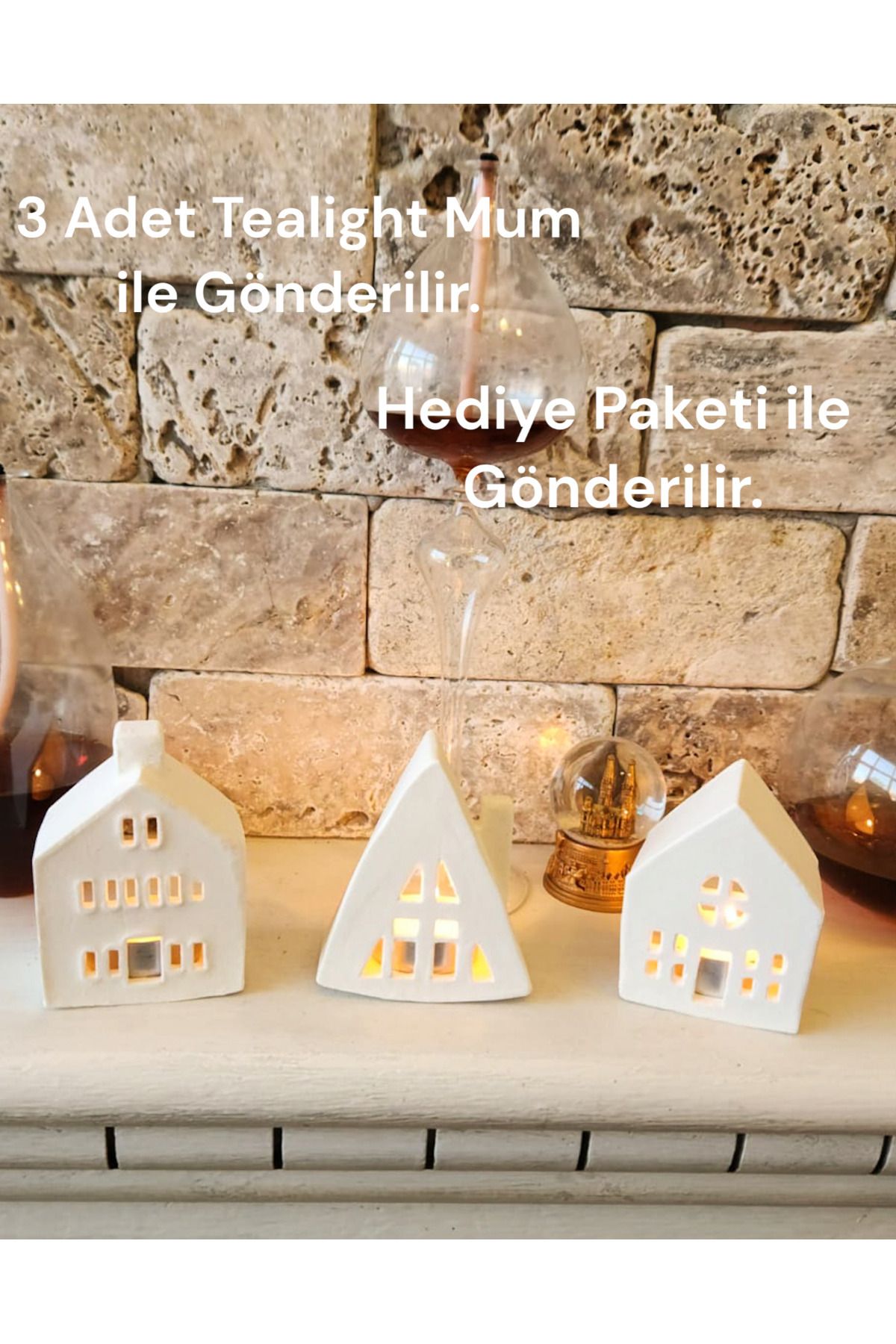 Elioure 3'lü İskandinav Beton Beyaz Yılbaşı Dekoratif Ev Mumluk Seti