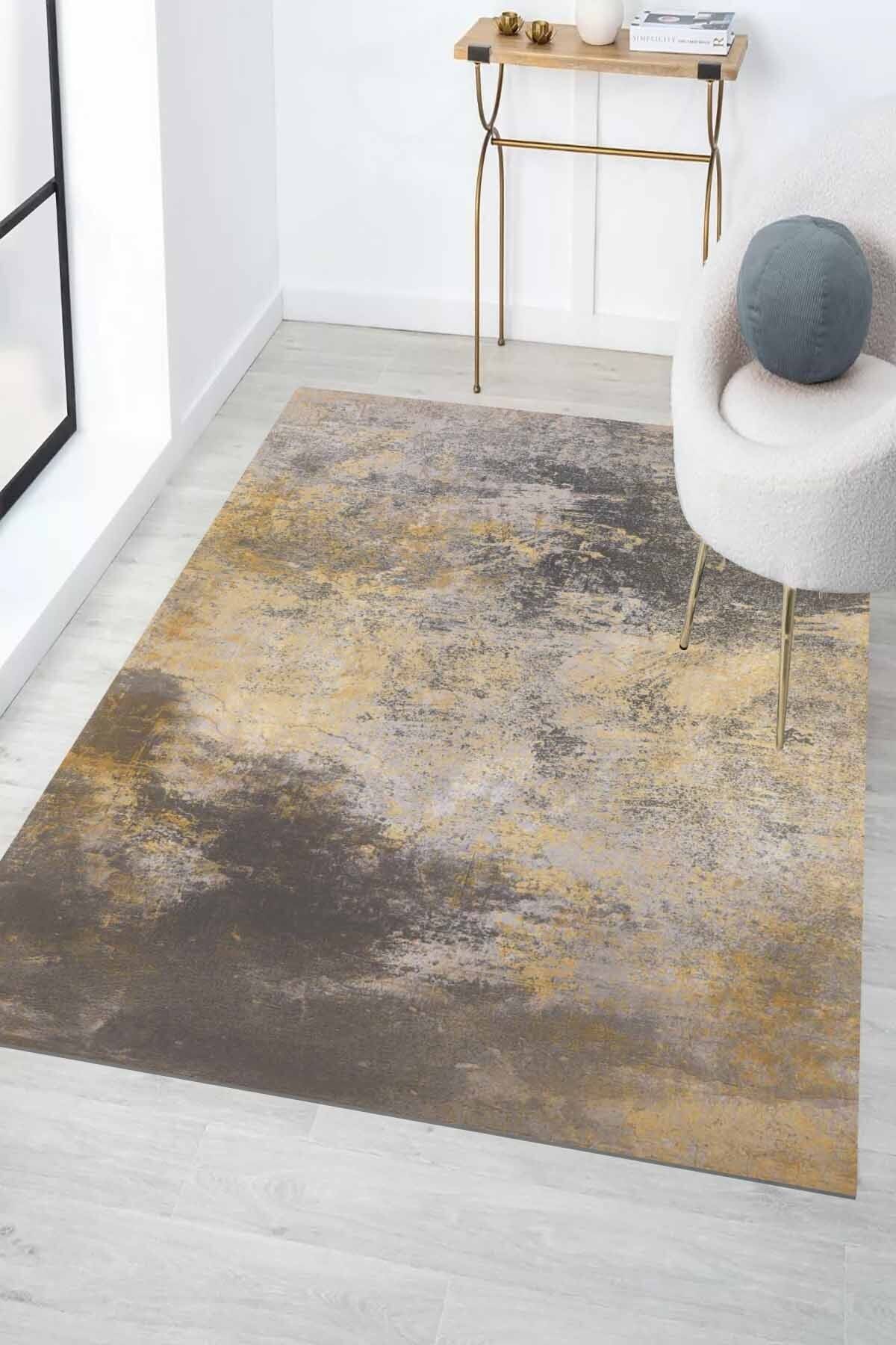 Lattedizayn Alga Eskitme Yıkanabilir Kaymaz Pamuk Taban Kadife Salon Mutfak Halısı Yolluk Kilim