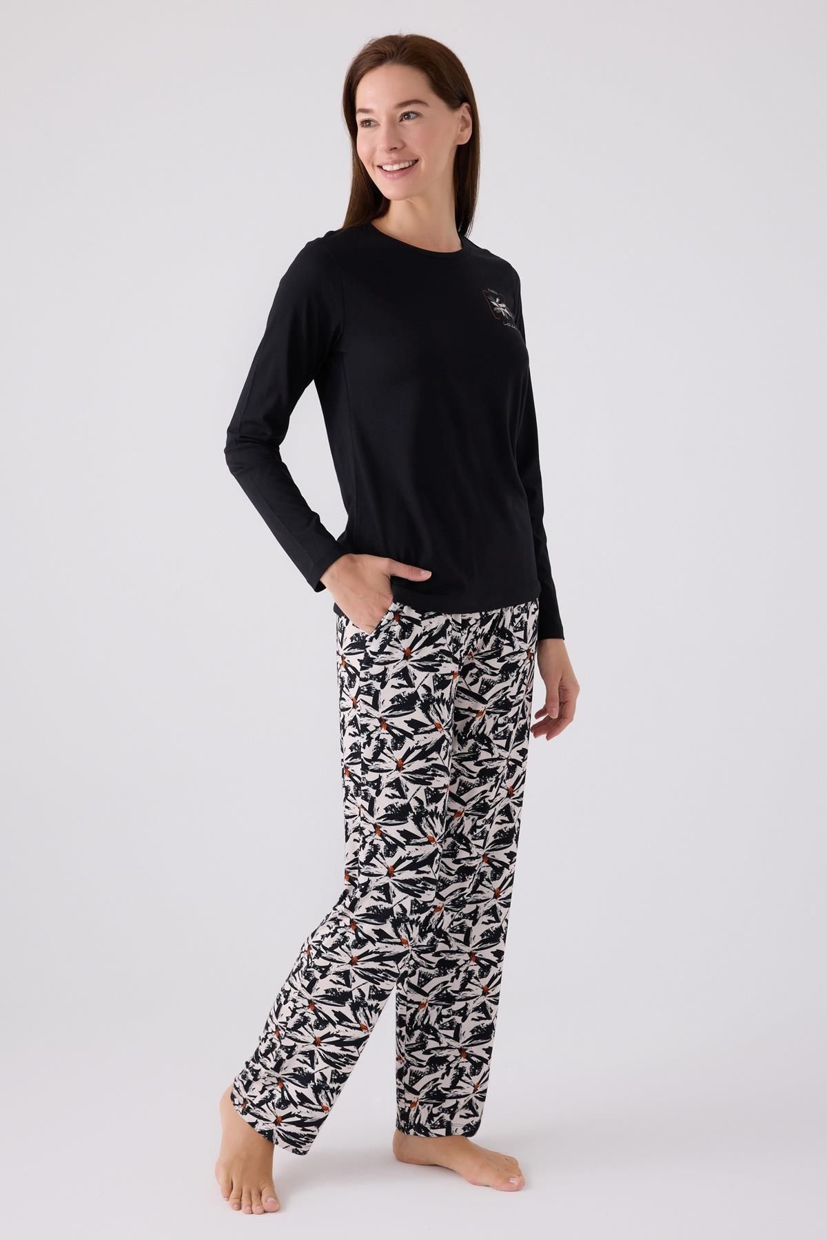 Arnetta Kadın Siyah Pijama Takım, Viskon Dokuma, Büyük Beden Kadın Pijama Takım