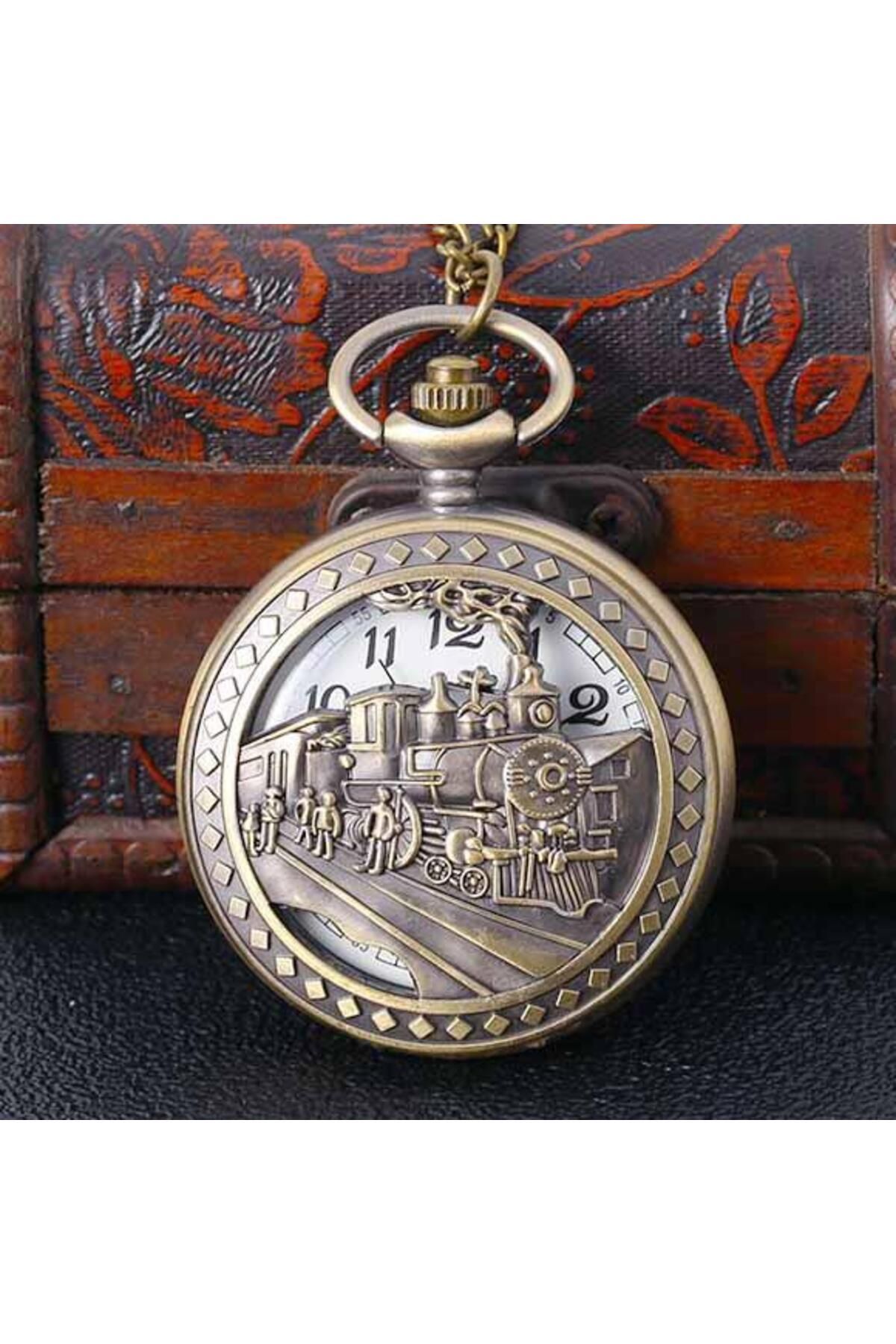 valkyrie-Retro Design Quartz Train Embossed Chain Chain Pocket Watch 3