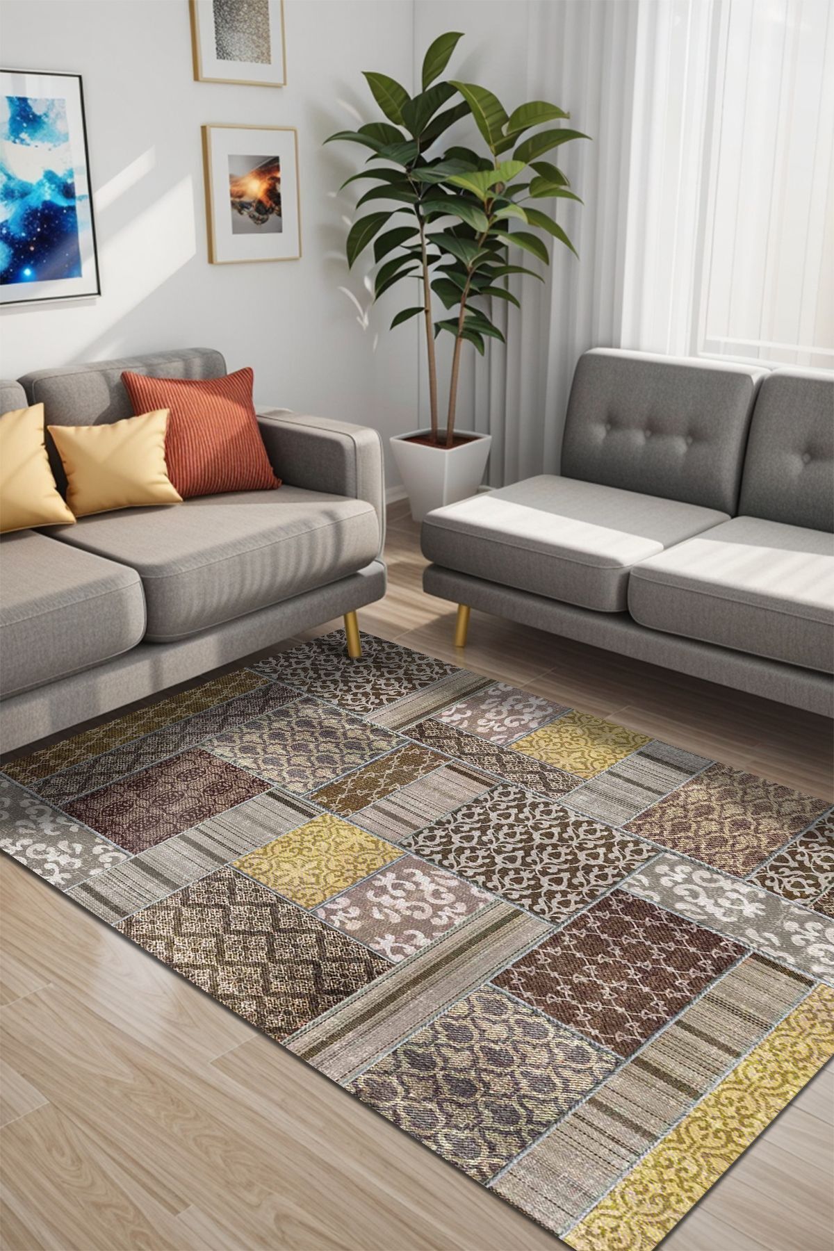 Lattedizayn Sume Kaymaz Pamuk Taban Kadife Salon Mutfak Halısı Yolluk Kilim