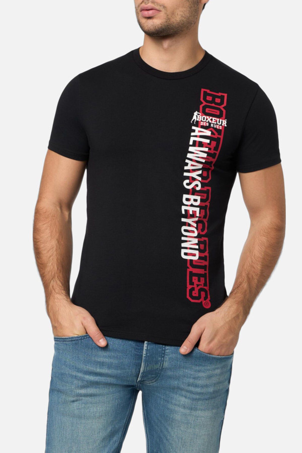 Boxeur Des Rues Round Neck Black T-Shirt With Graphic Black-Red