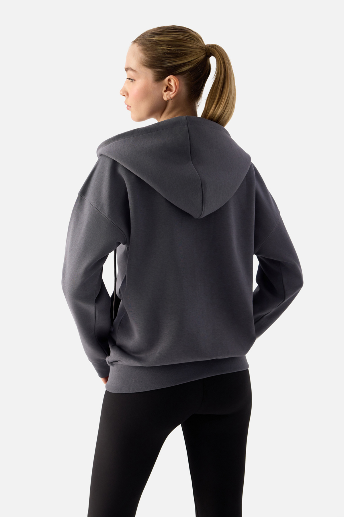 Superstacy Luna Fermuarlı Kapüşonlu Füme Sweatshirt görsel 4