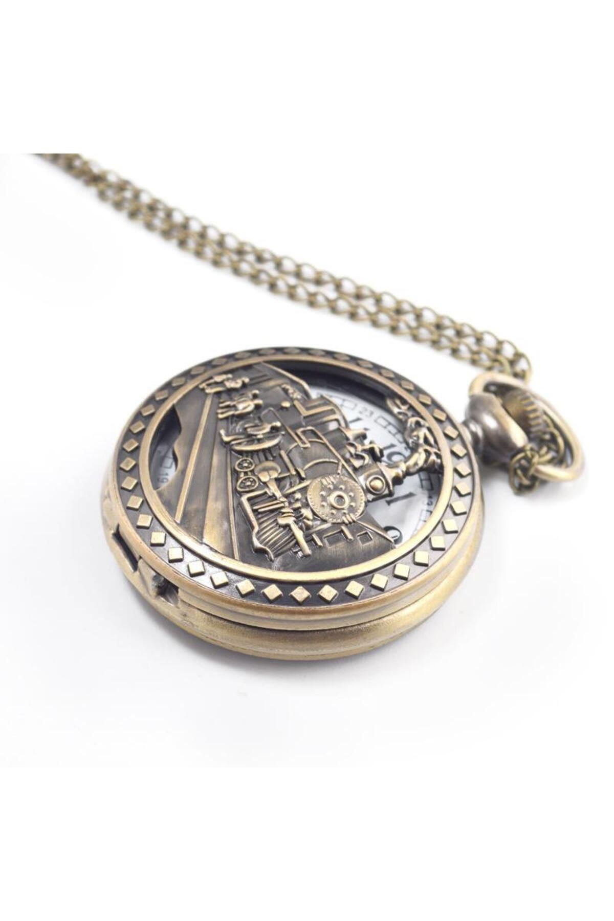 valkyrie-Retro Design Quartz Train Embossed Chain Chain Pocket Watch 4