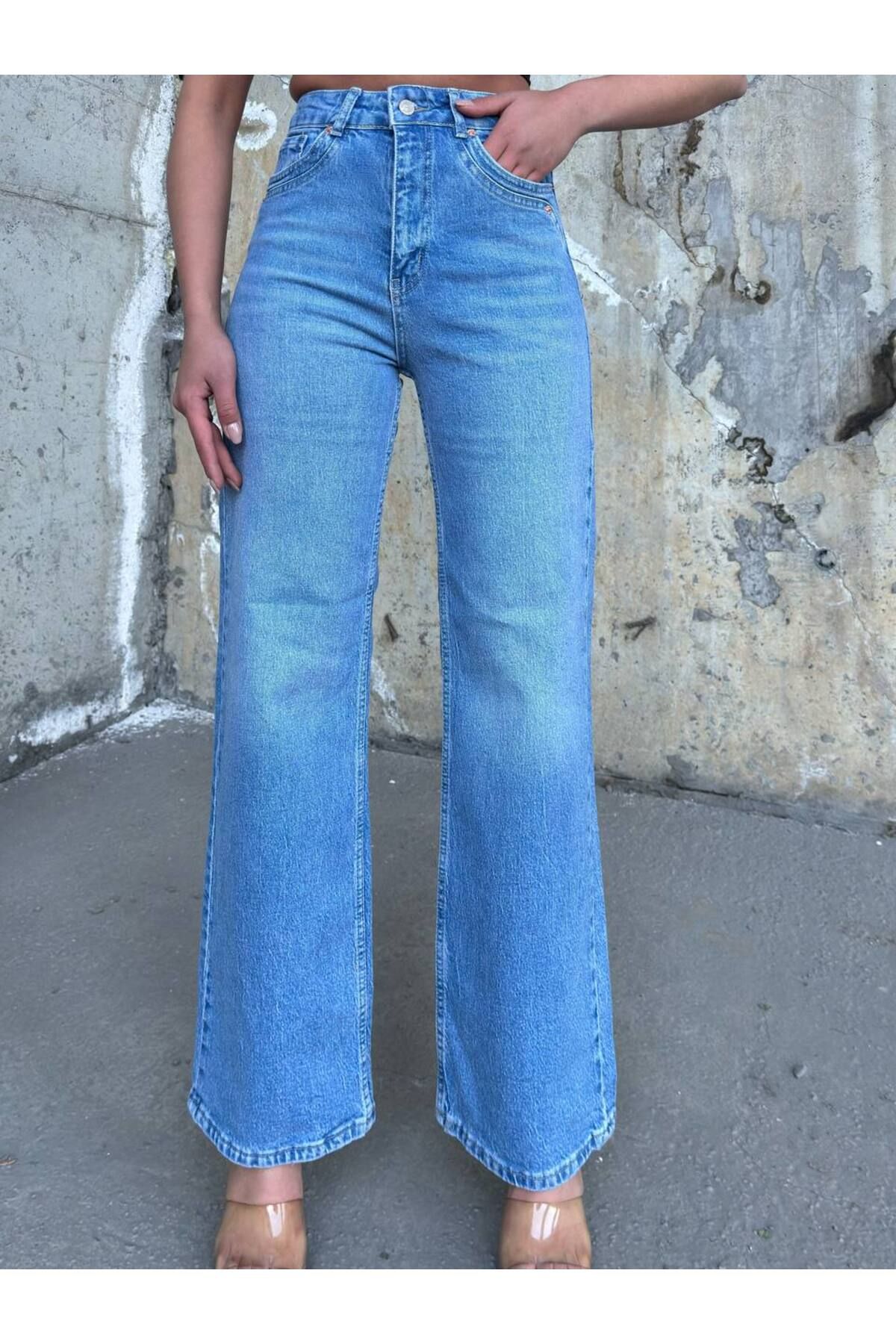 Miele Woman Kadın Yüksel Bel Cep Detay Palazzo Bol Paça Full Likra Esnek Jeans