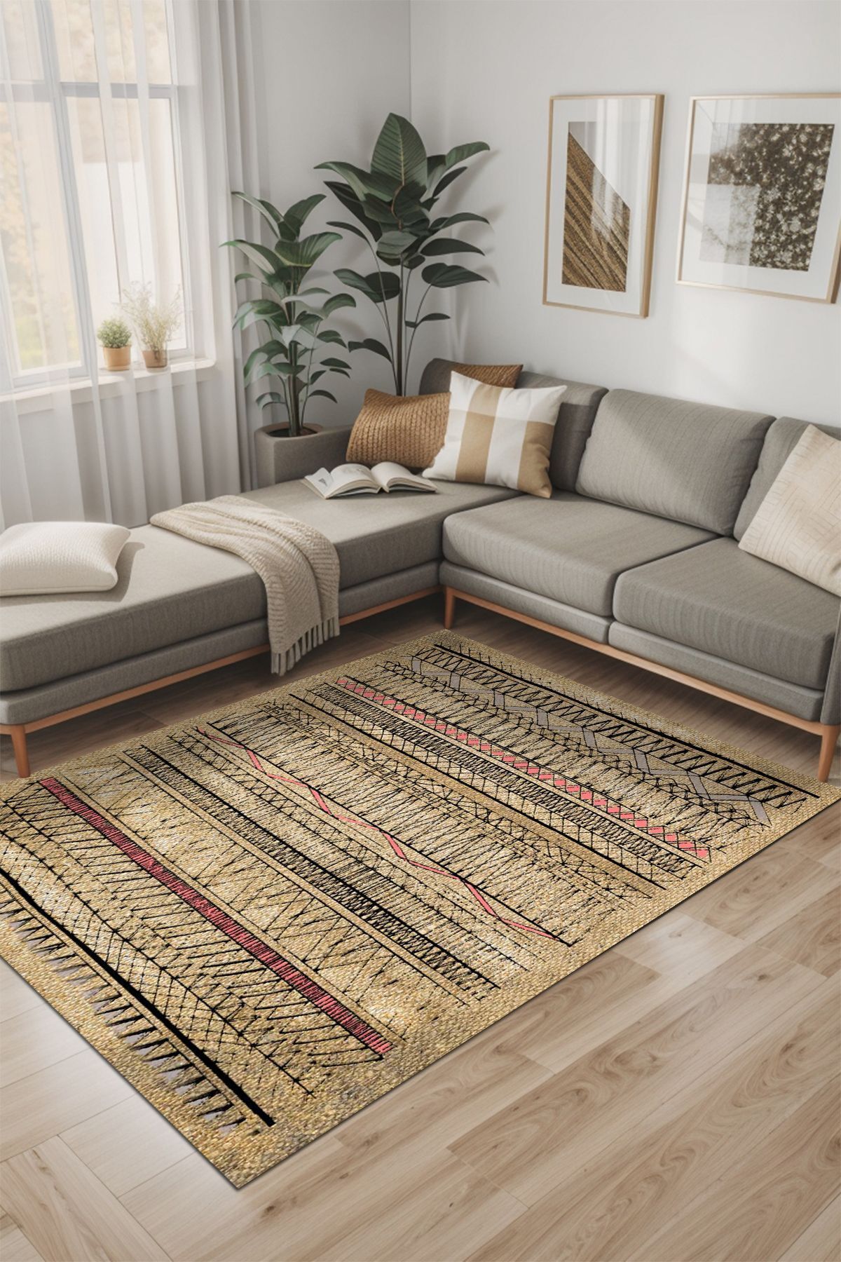 Lattedizayn Laslva Iskandinav Yıkanabilir Kaymaz Pamuk Taban Kadife Salon Mutfak Halısı Yolluk Kilim