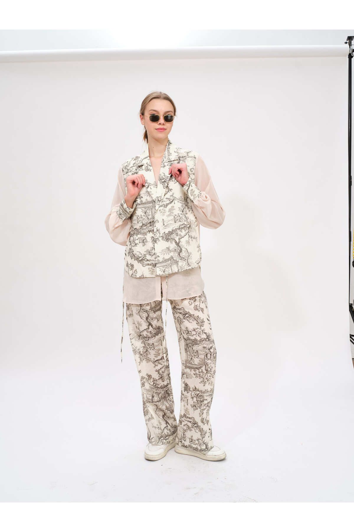 SAINT ONES -STONES-%100 Keten Dior Desenli Tasarım Alt Üst Takım