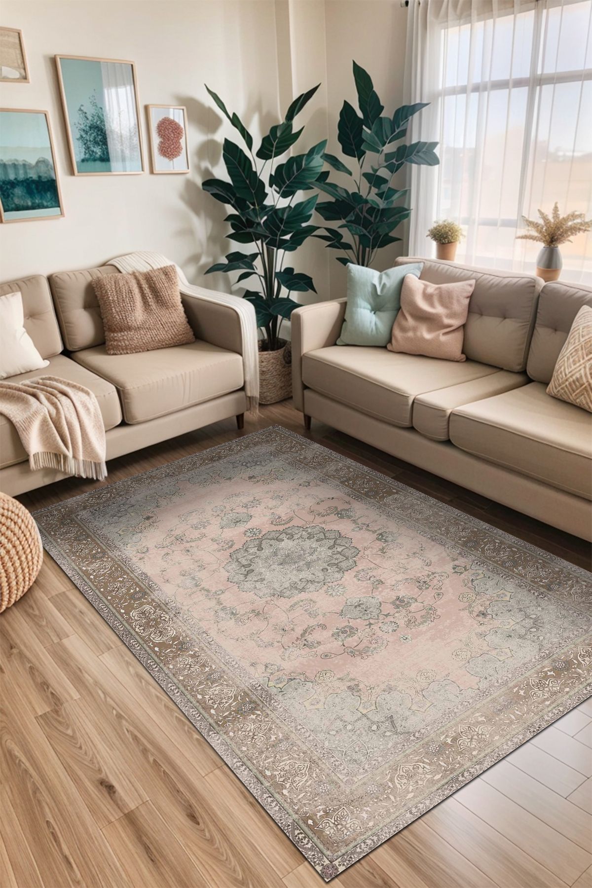 Lattedizayn Avala Eskitme Yıkanabilir Kaymaz Pamuk Taban Kadife Salon Mutfak Halısı Yolluk Kilim