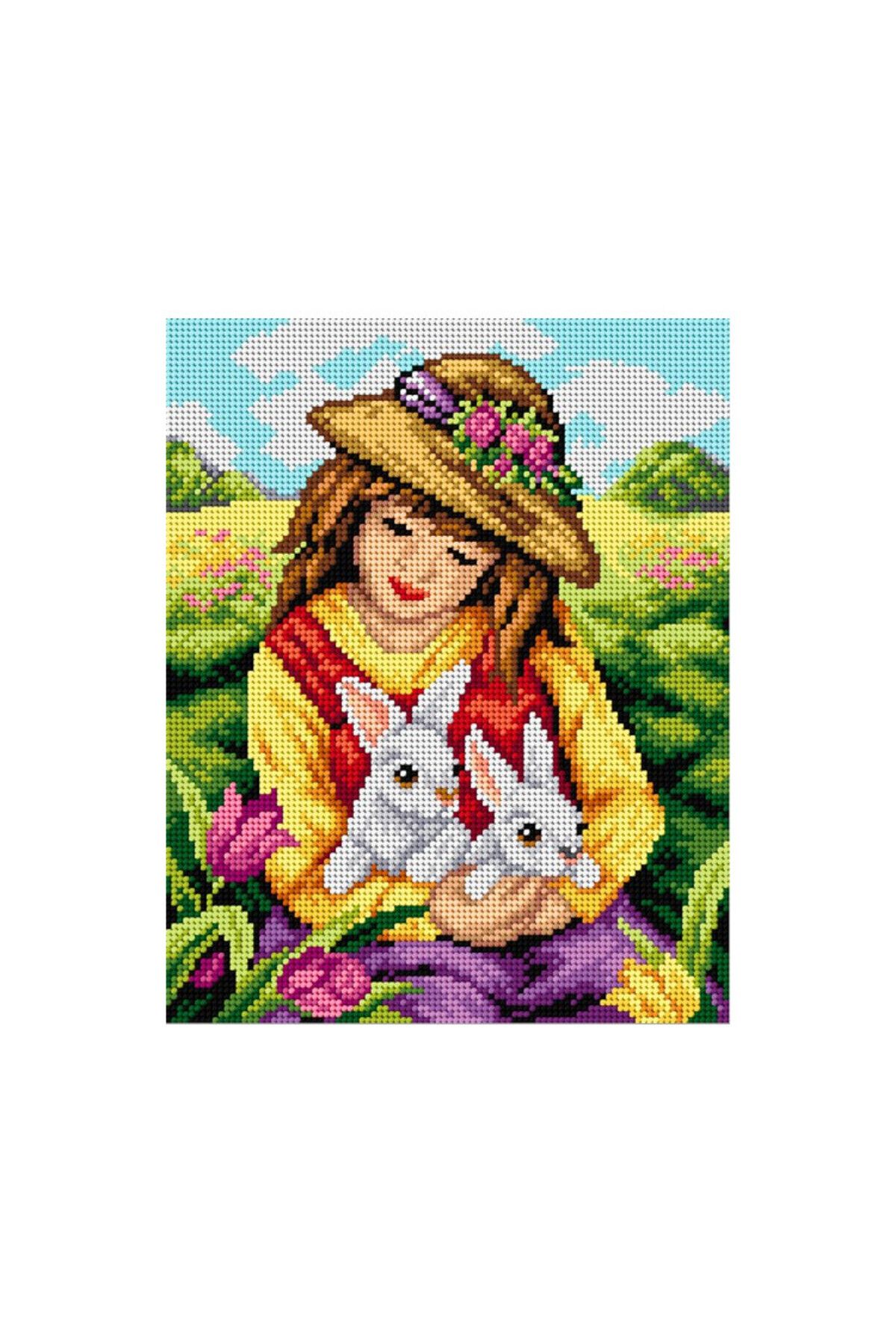 Orchidea Baskılı Goblen Kız ve Tavşanlar 2494 24*30 cm