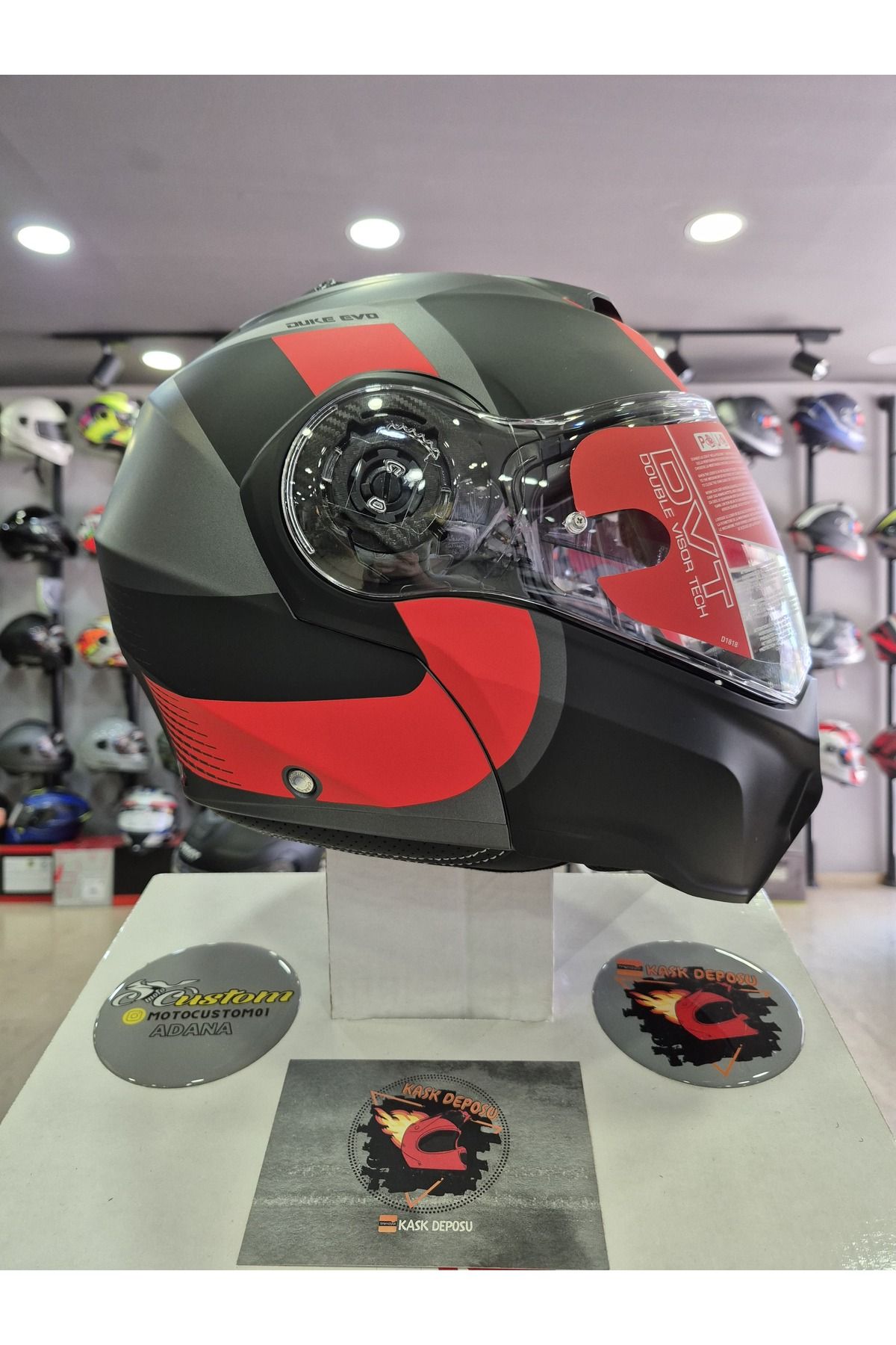 Caberg DUKE EVO INDY MAT METALİKGRİ-KIRMIZI-SİYAH Çeneden Açılır Kask