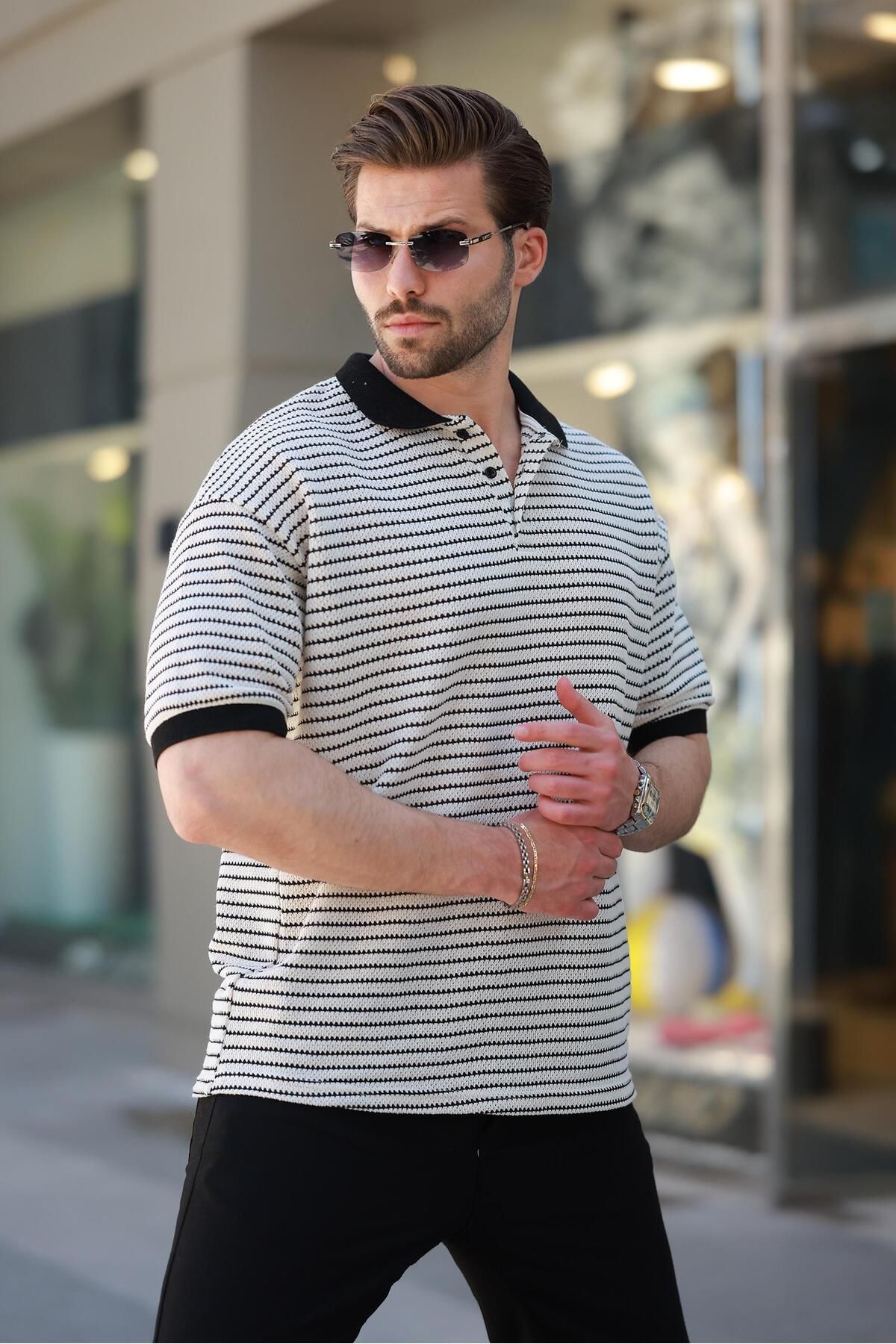 Madmext Siyah Polo Yaka Triko Erkek T-shirt E7139