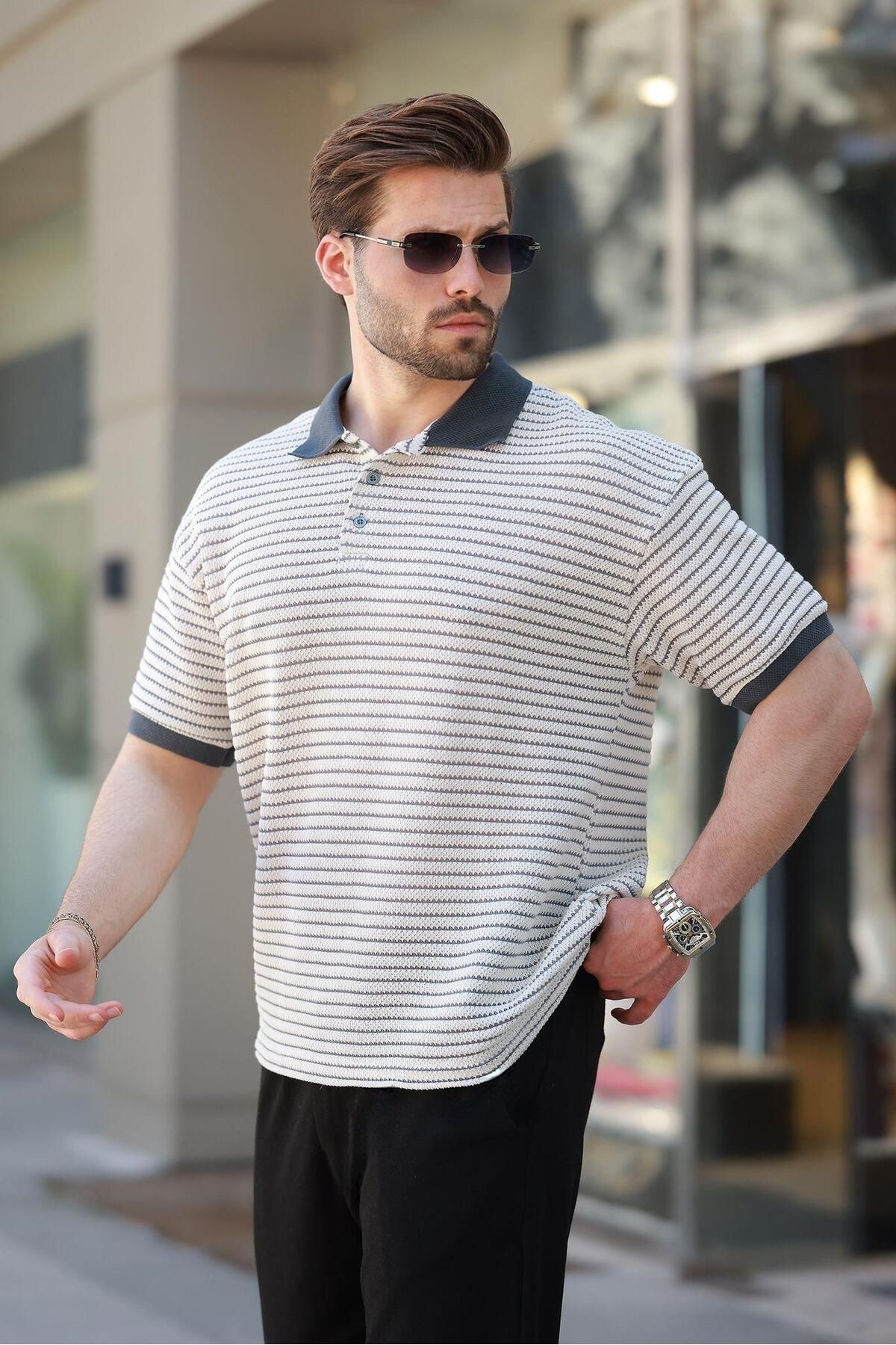 Madmext Füme Polo Yaka Triko Erkek T-shirt E7139