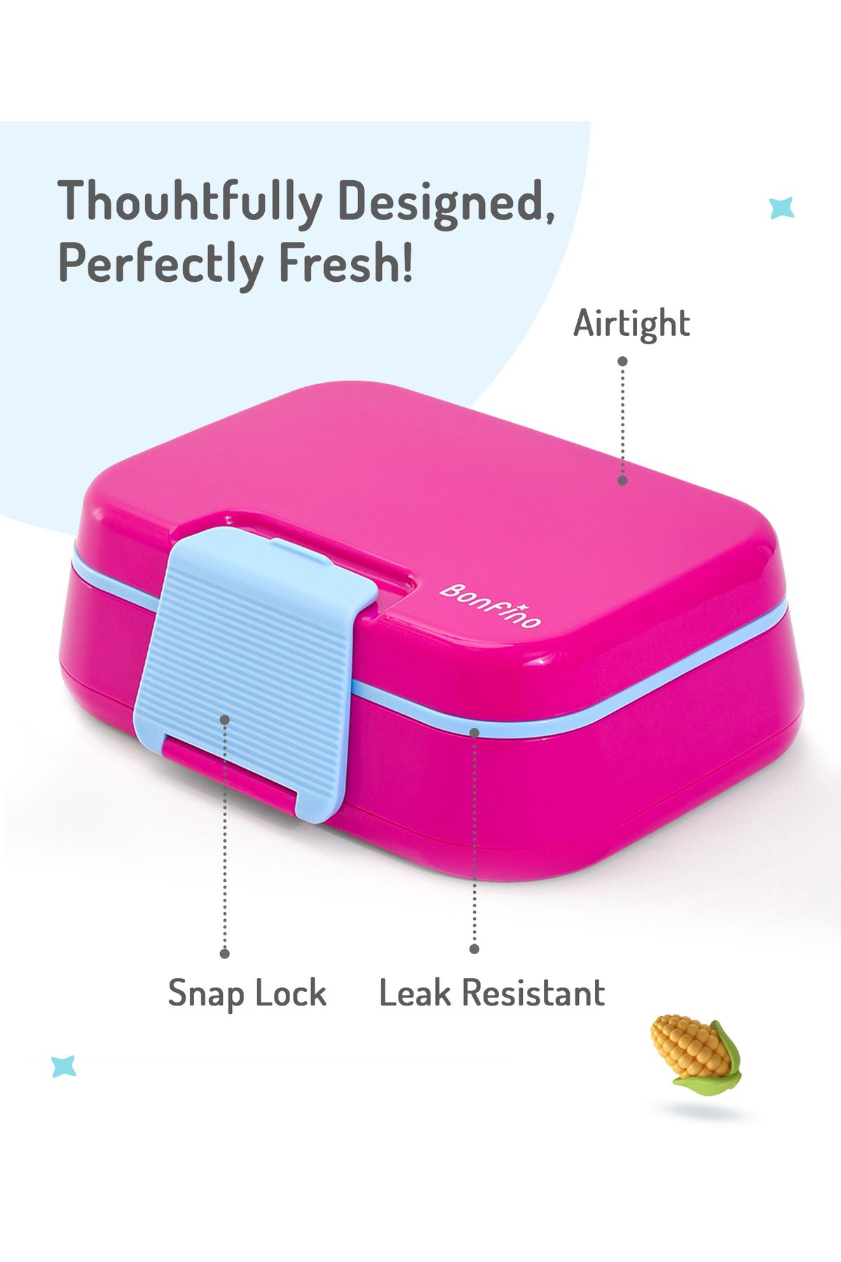 Bonfino-Bonfino Lunch Box with Spoon and Fork, Leak-Resistant Seal, 1145 mL, 21.5 x 14.5 x 7.6 cm - Pink 4