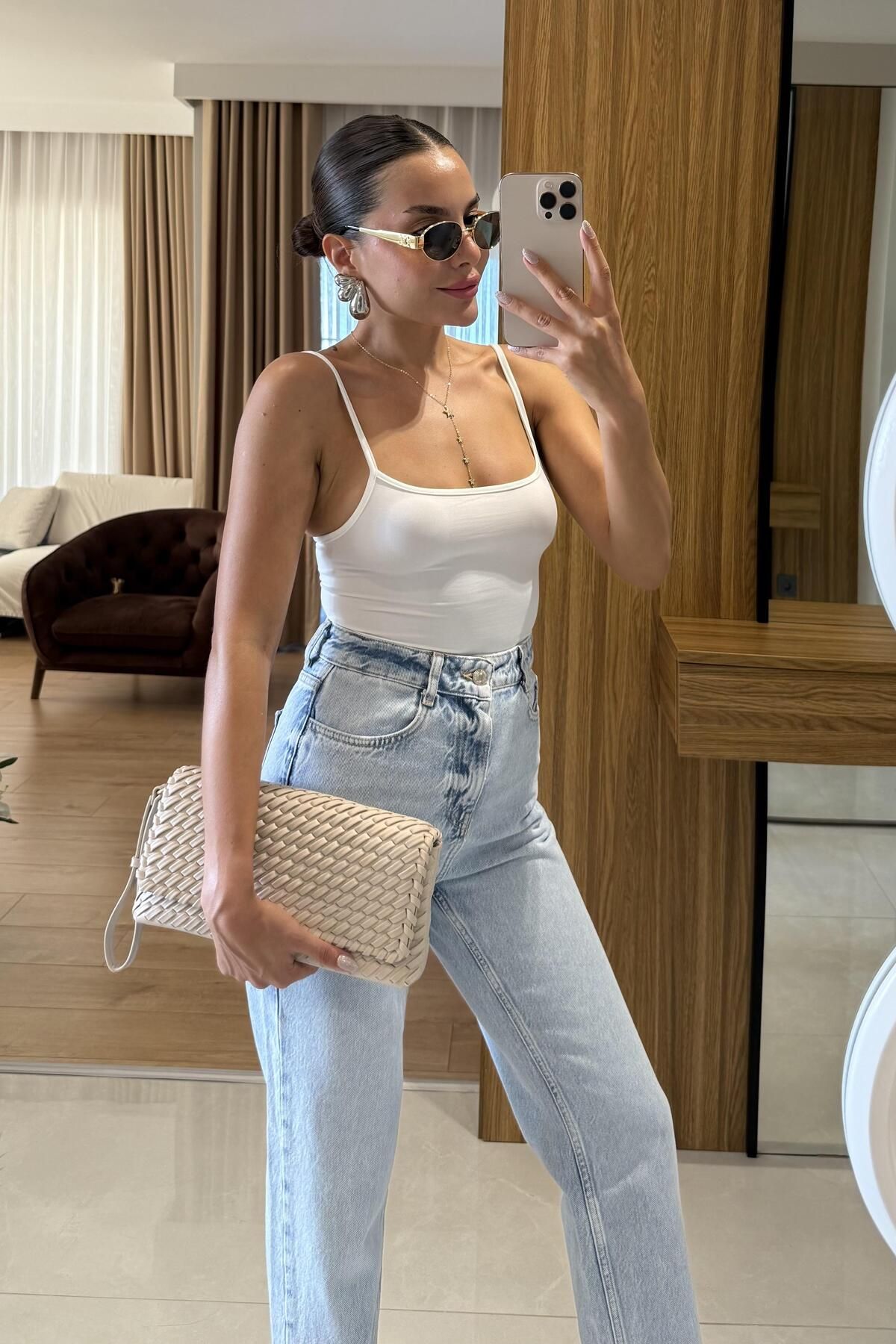 Gizem Ecemiş Jannıka İp Askı Beyaz Crop