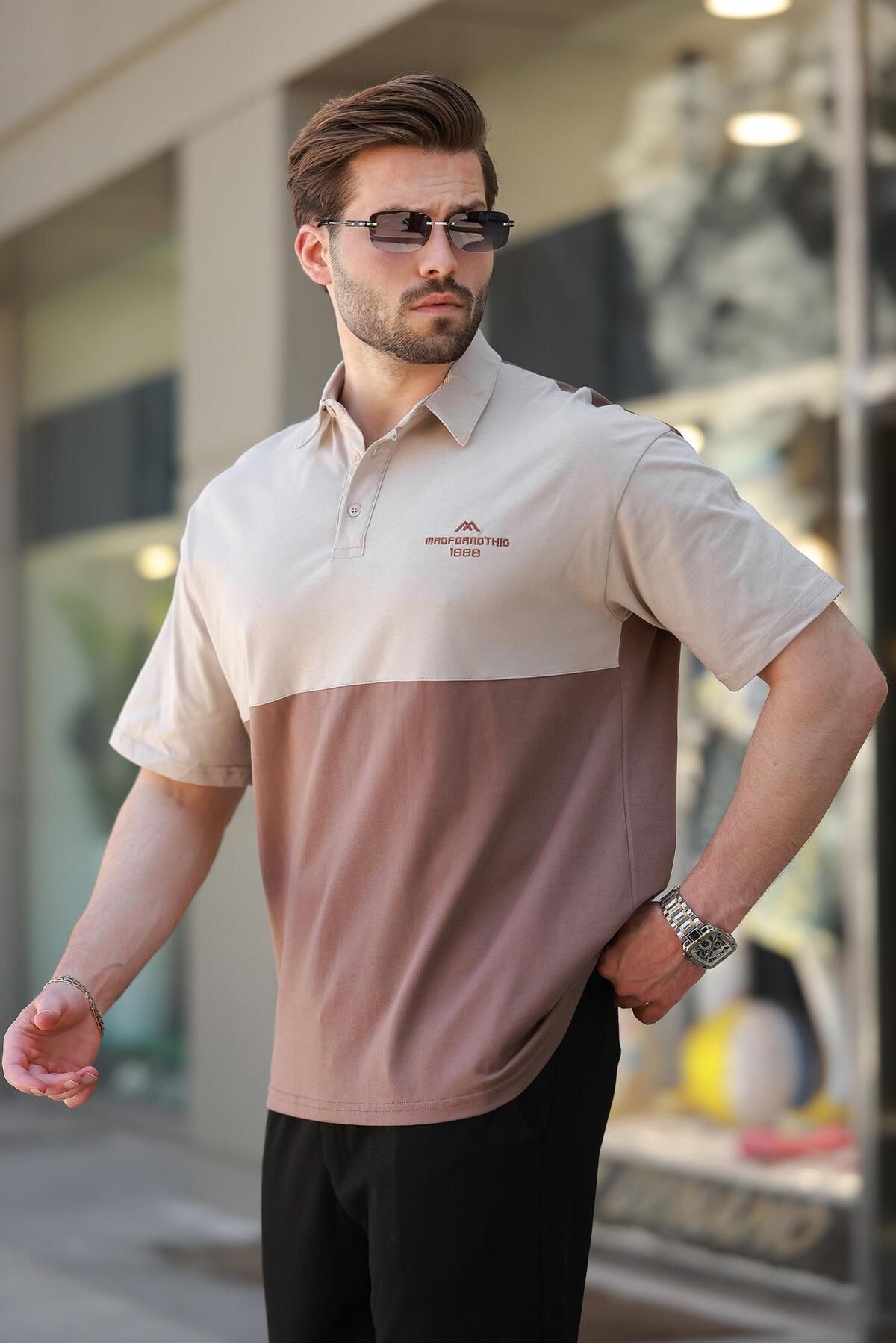 Madmext Sütlü Kahverengi Polo Yaka Erkek Tişört E7116