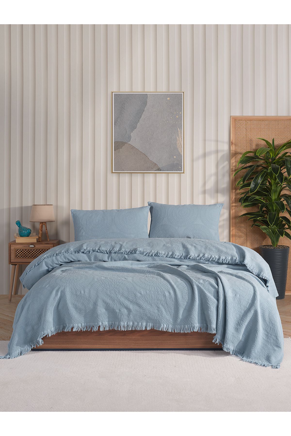 BED LİNE Jakar Daire çift kişilik yatak örtüsü seti açık mavi kutulu