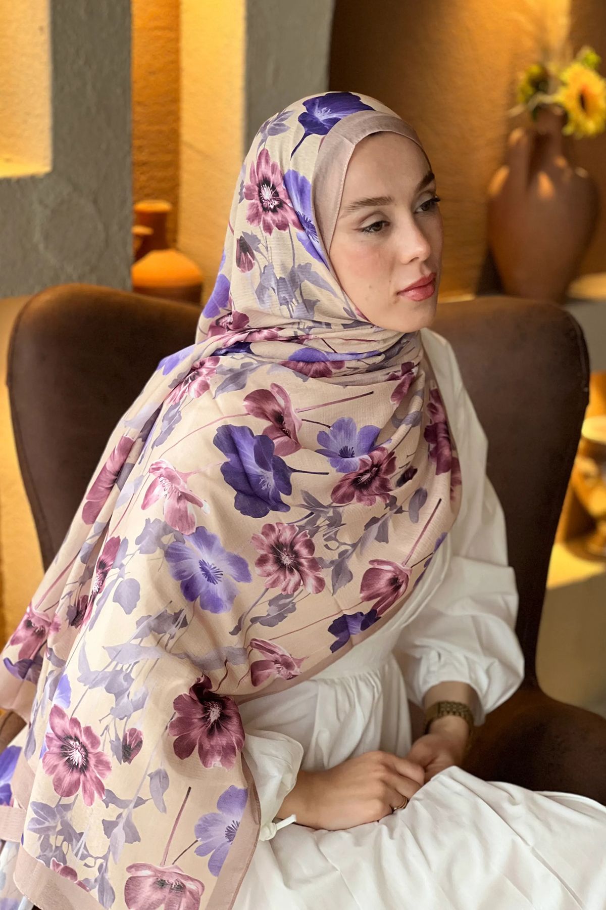 Tesettür Diyarı Fiori Desen Lina Şal