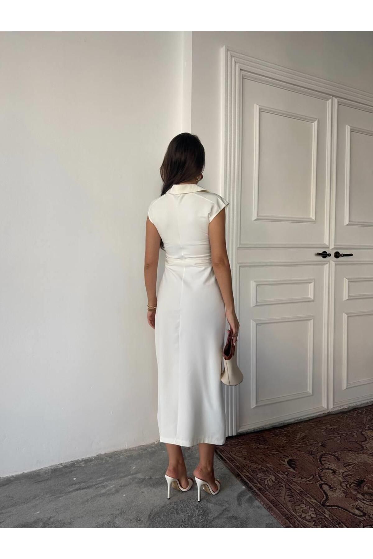 conconmoda Aversa Düğme Detaylı Midi Elbise