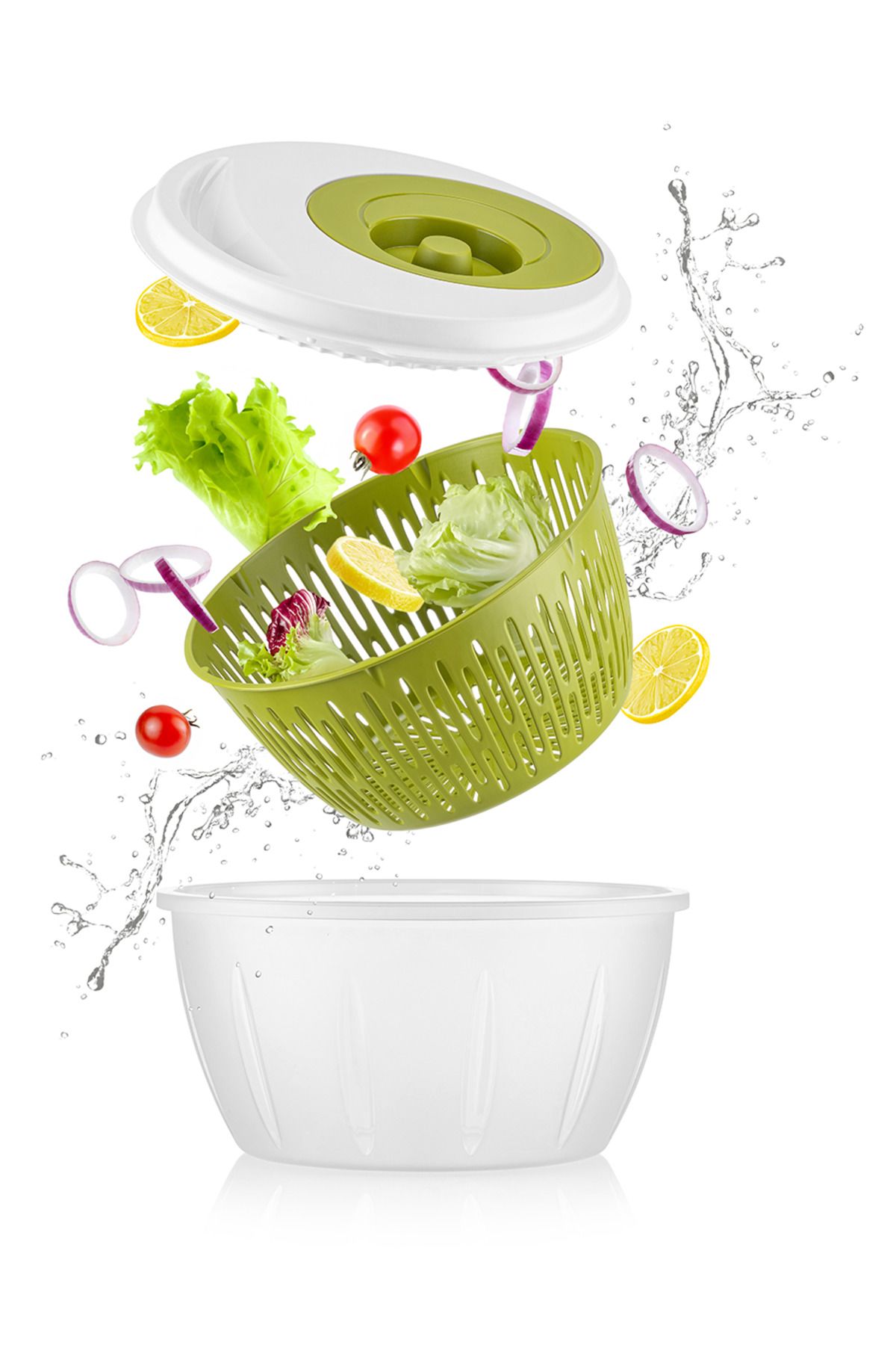 Mutfak Köşesi-Circle Salad Dryer 4.5 Lt – Vegetable Drying Container with Ergonomic Handle and Large Chamber Green 3