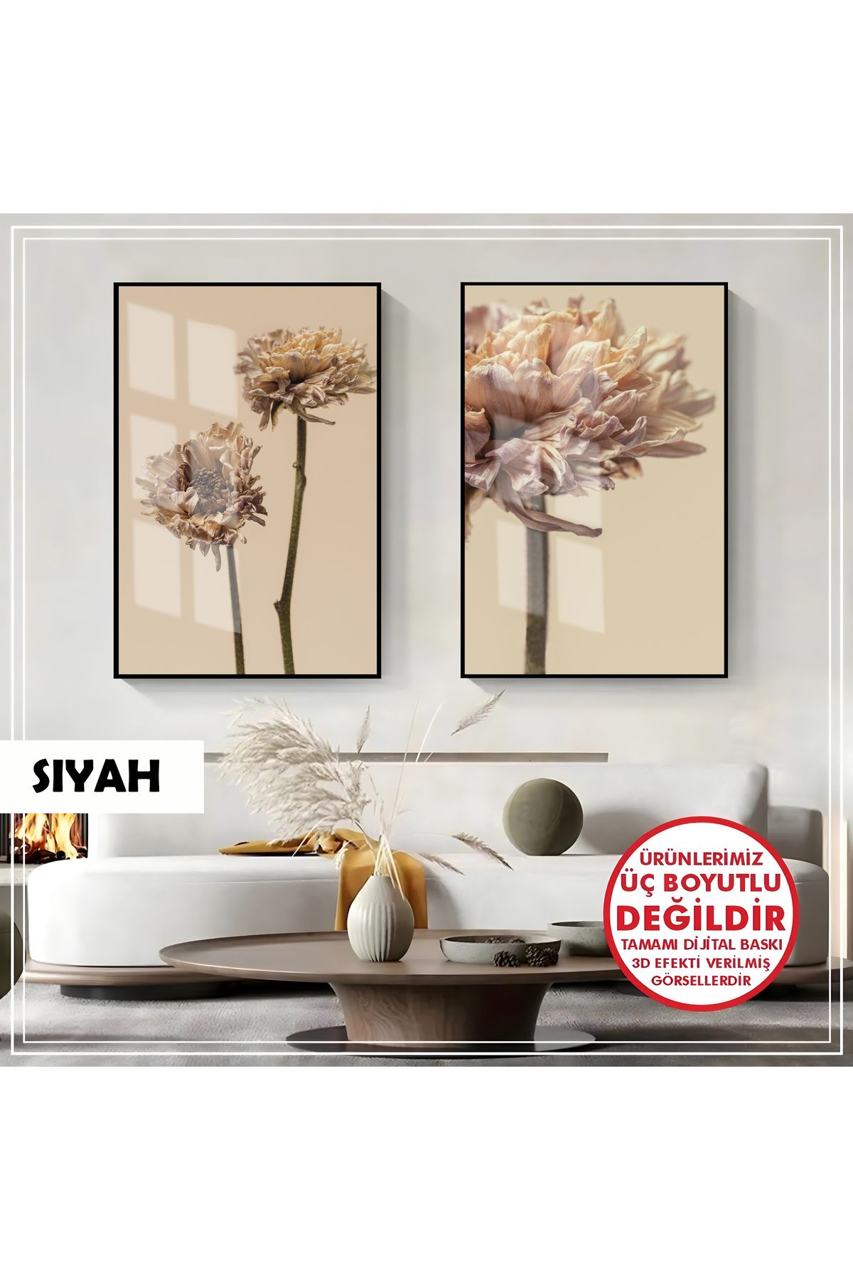 Harikabirev HARİKABİREV|SOFT KURU ÇİÇEK KOMBİNİ (DRIED FLOWER) KOMBİNi |ÇERÇEVELİ CAM TABLO 2Lİ DİKEY