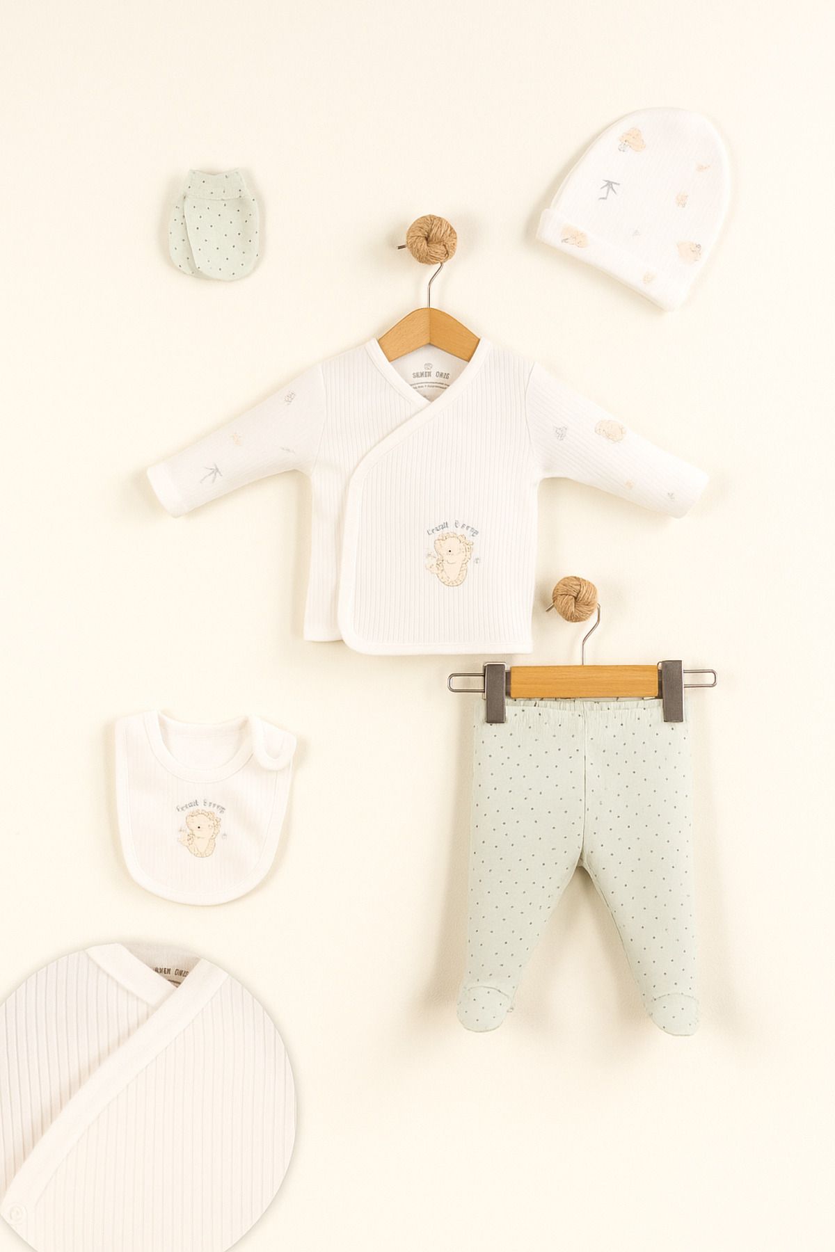 ETİC MODA %100 Pamuklu Bebek Yenidoğan 5'li Unisex Bebek Hastane Çıkış Seti (5 PARÇA)