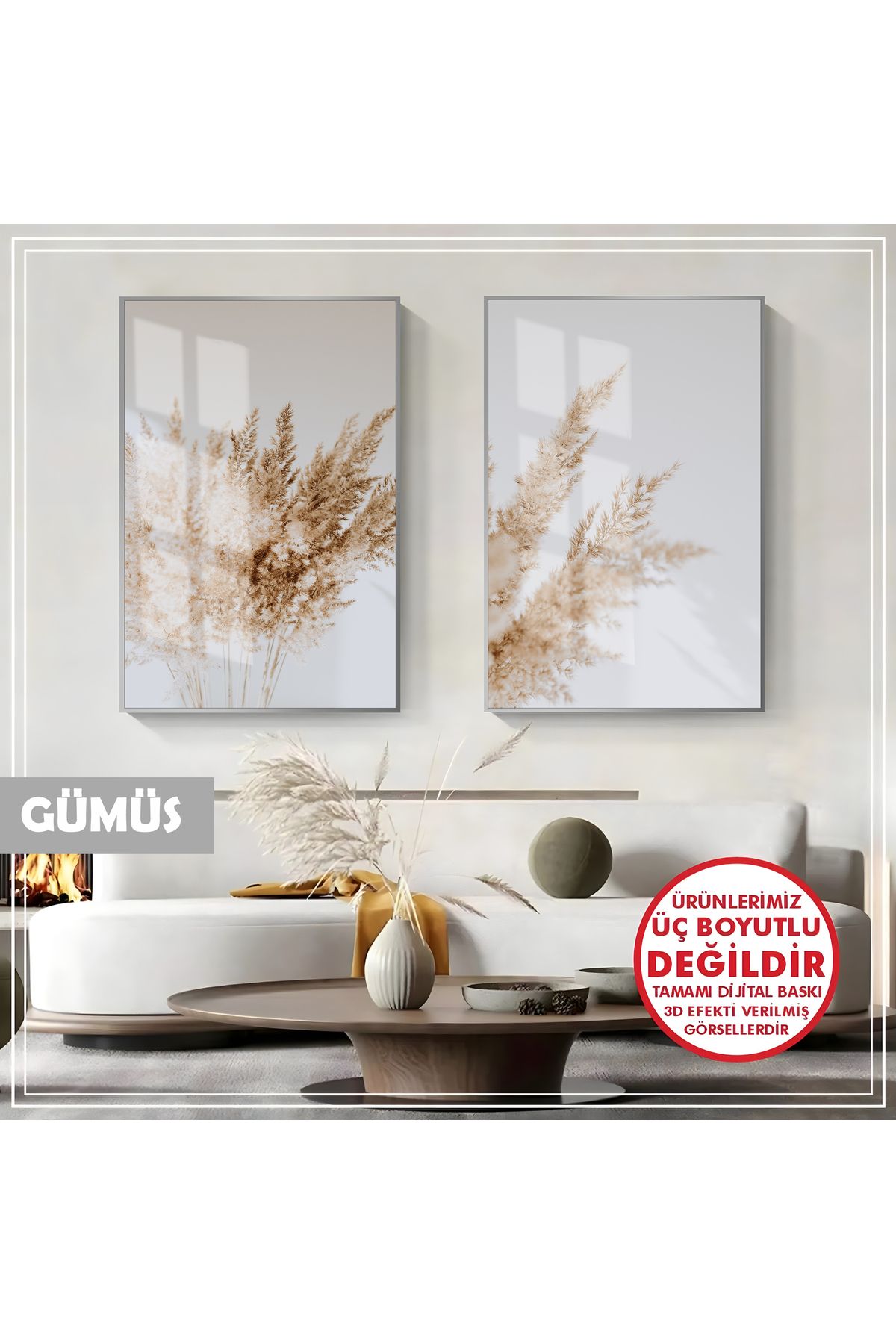 Harikabirev HARİKABİREV|SONBAHAR KURU BİTKİLER KOMBİNİ (AUTUMN)|ÇERÇEVELİ CAM TABLO 2Lİ DİKEY