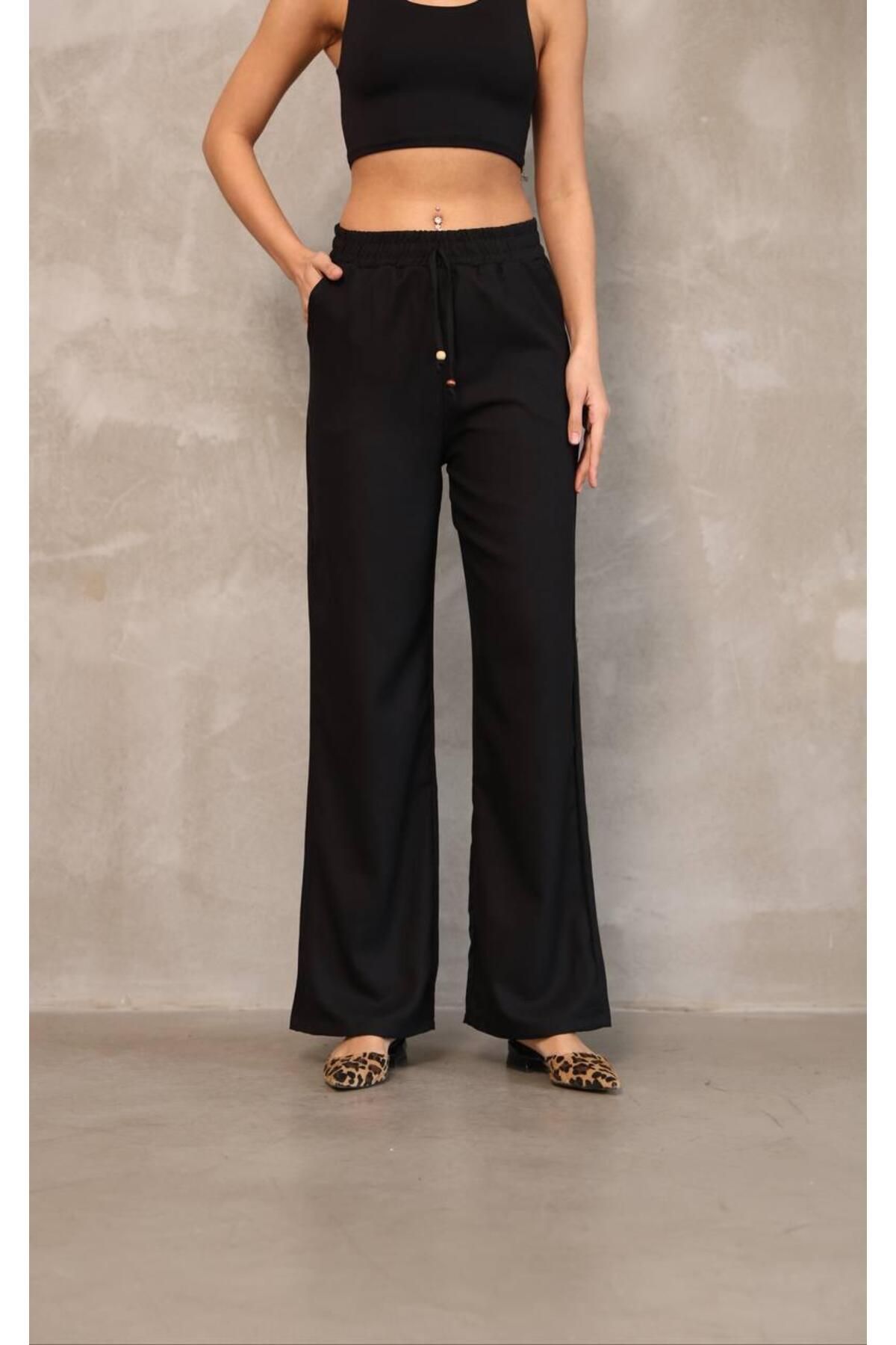 NOLYA MODA Siyah keten pantolon