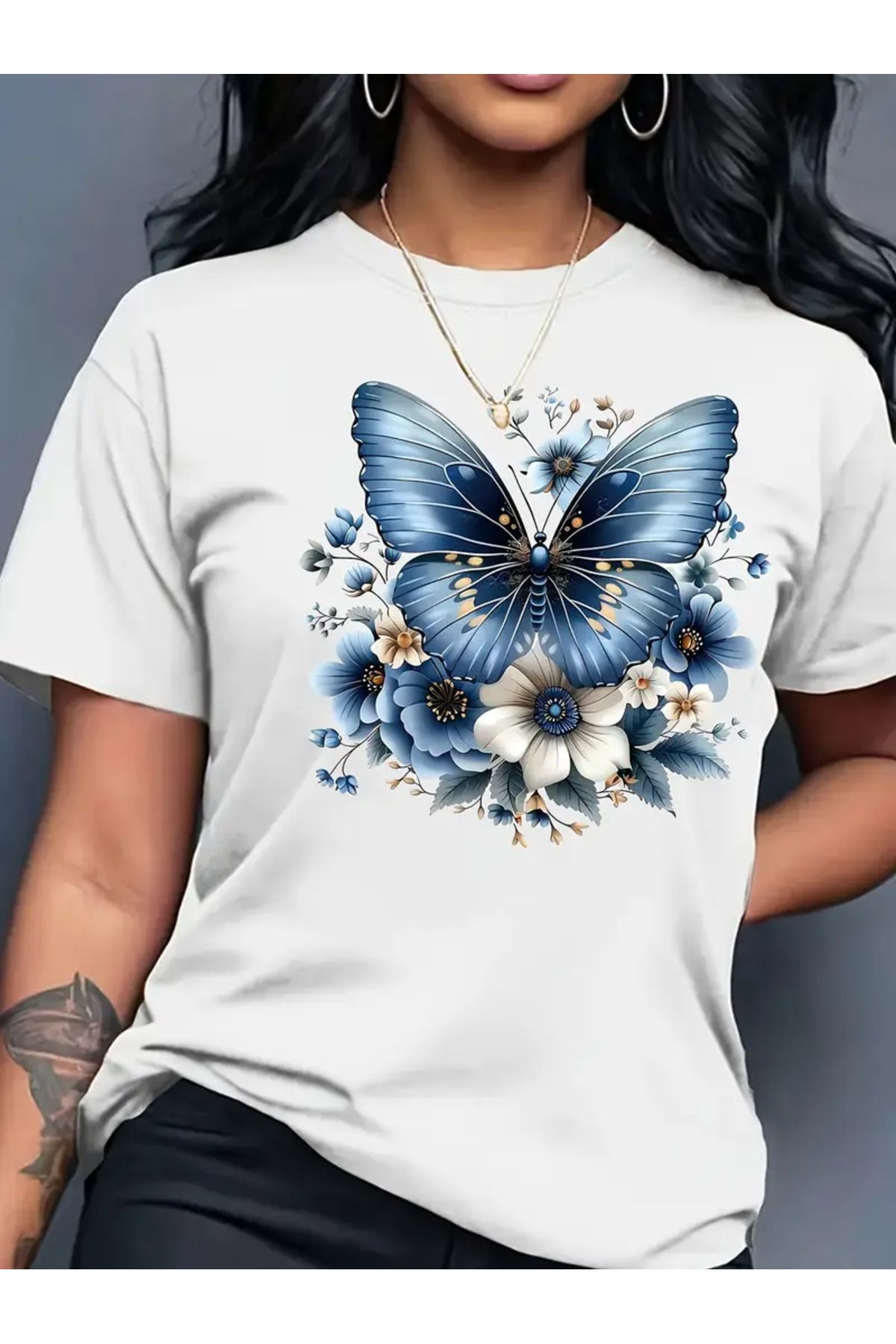 HOFFNUNG T SHIRTBLUR BUTTERFLY AND FLOWERS oversize